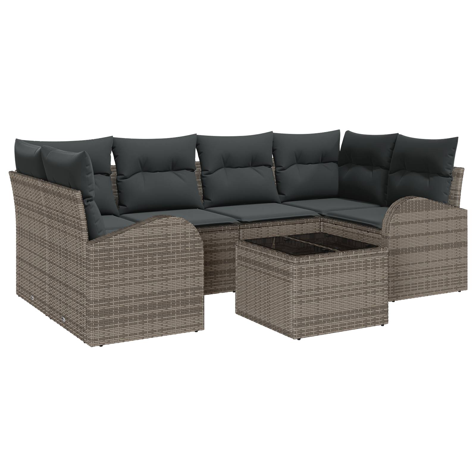 vidaXL 7-tlg. Garten-Sofagarnitur mit Kissen Grau Poly Rattan
