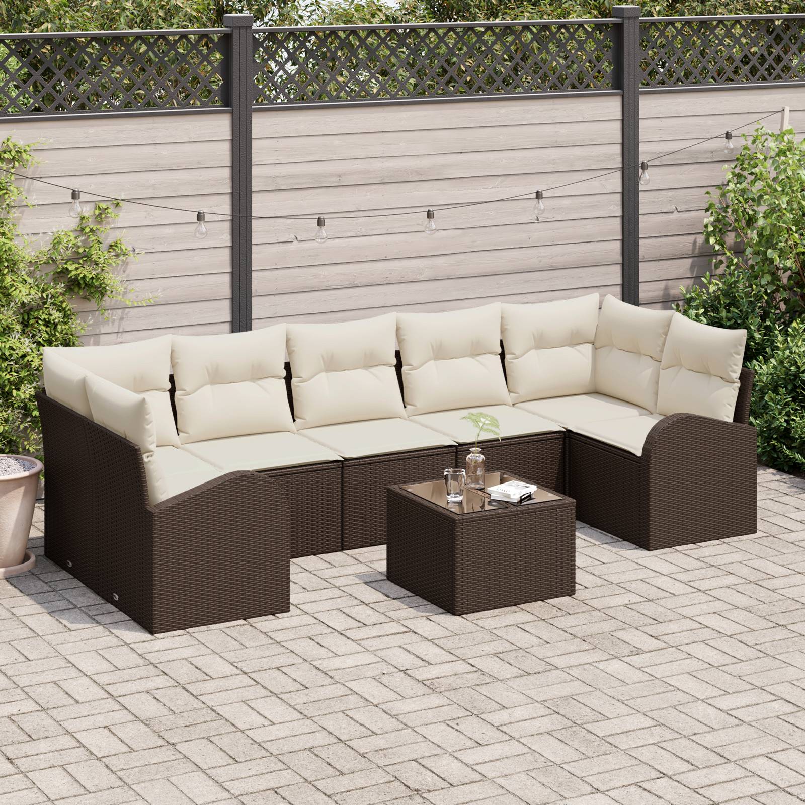 vidaXL 8-tlg. Garten-Sofagarnitur mit Kissen Braun Poly Rattan