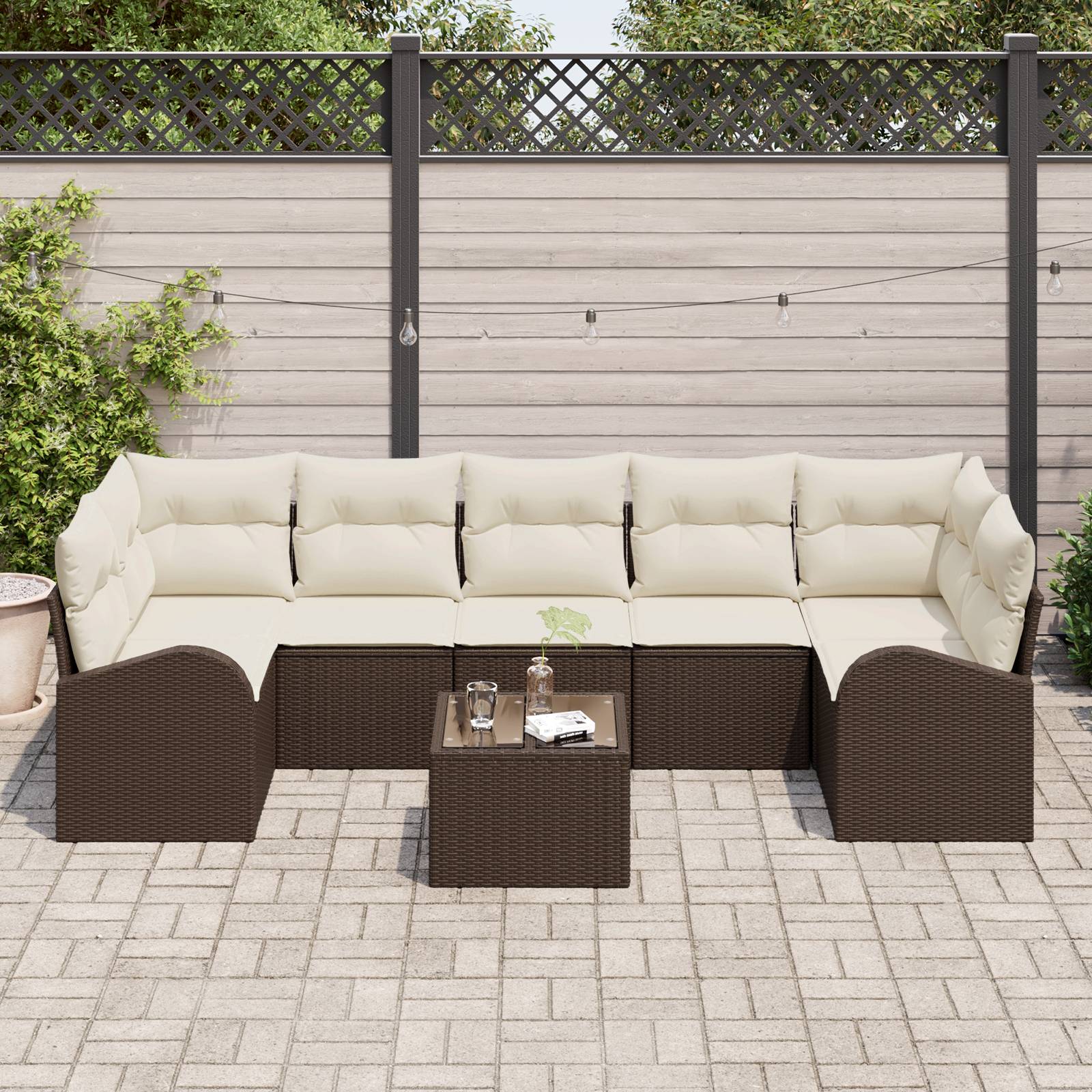 vidaXL 8-tlg. Garten-Sofagarnitur mit Kissen Braun Poly Rattan