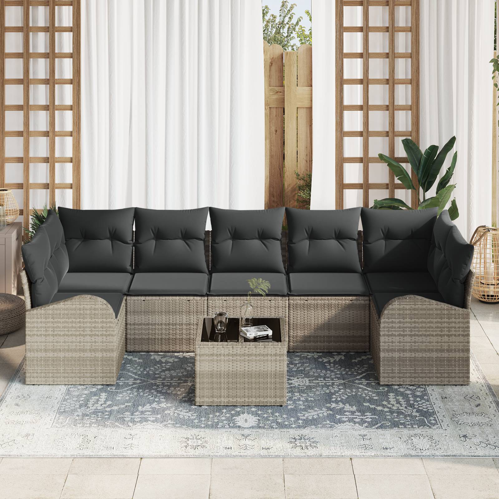 vidaXL 8-teiliges Garten-Sofa-Set mit Kissen Hellgrau Poly Rattan
