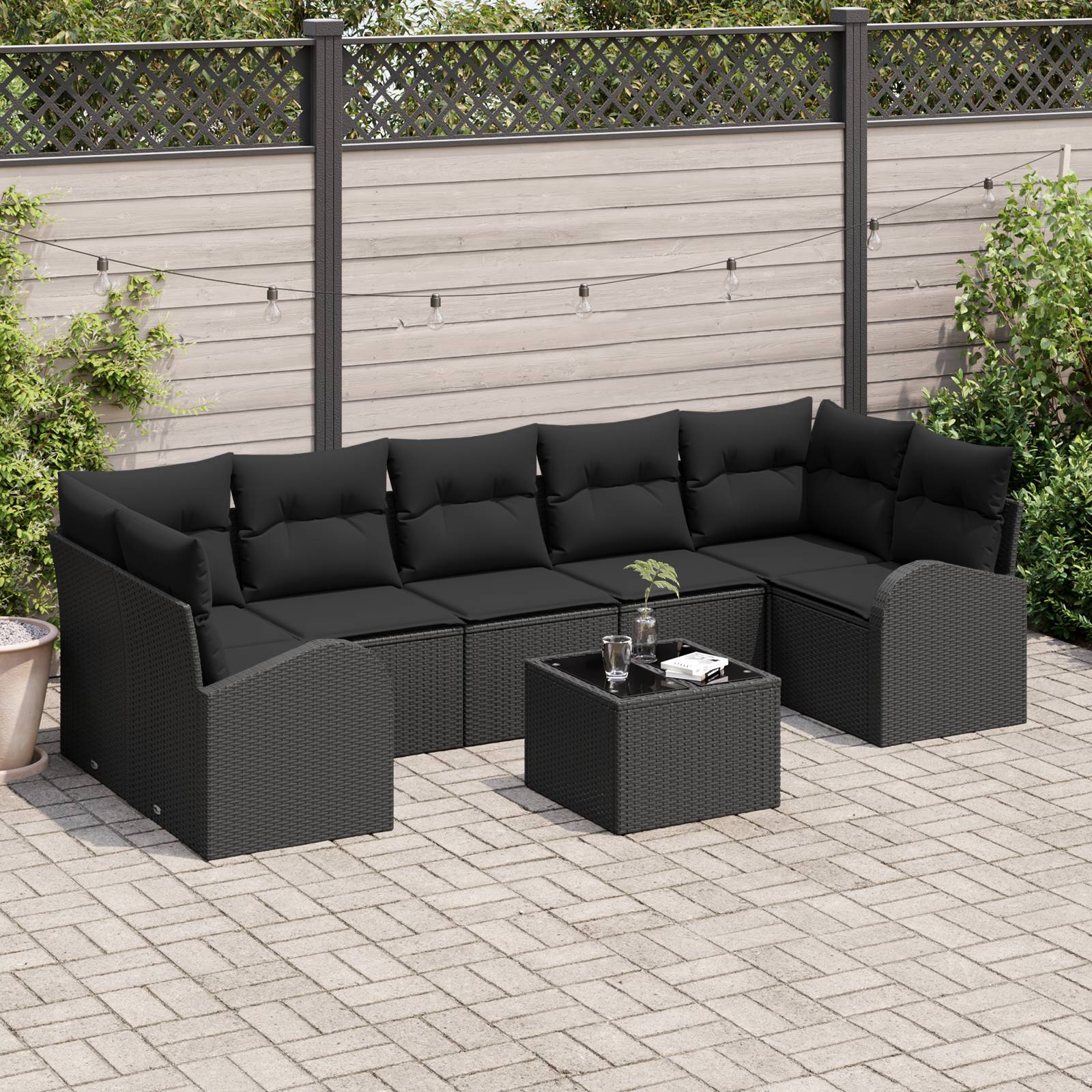 vidaXL 8-tlg. Garten-Sofagarnitur mit Kissen Schwarz Poly Rattan