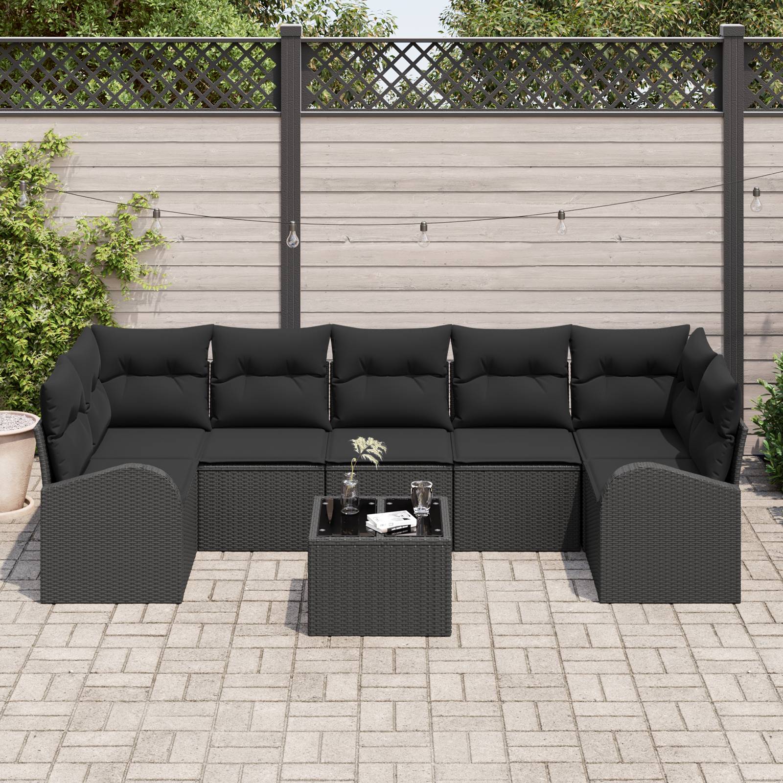 vidaXL 8-tlg. Garten-Sofagarnitur mit Kissen Schwarz Poly Rattan