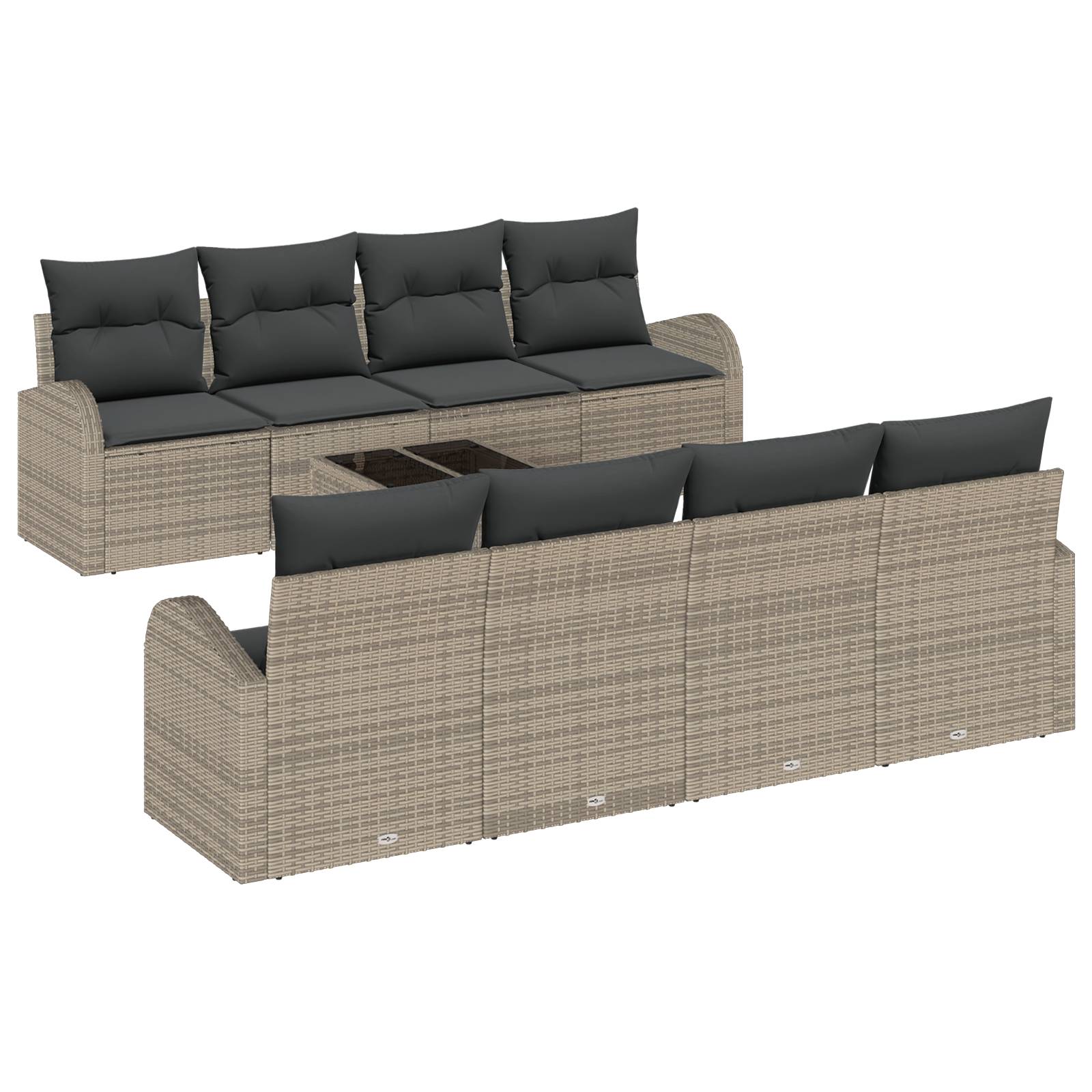vidaXL 9-tlg. Garten-Sofagarnitur mit Kissen Grau Poly Rattan