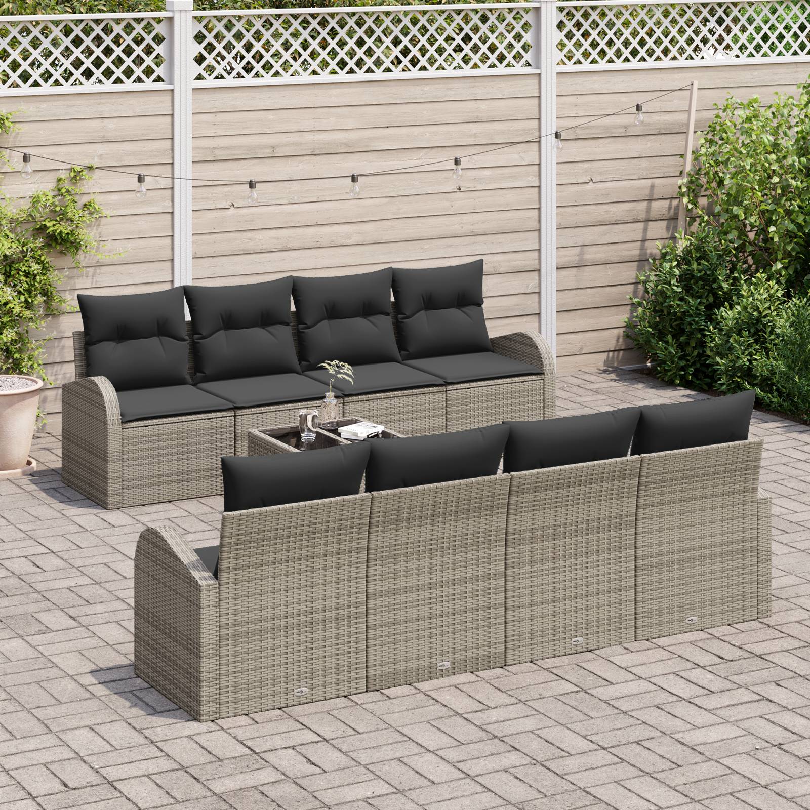 vidaXL 9-tlg. Garten-Sofagarnitur mit Kissen Grau Poly Rattan