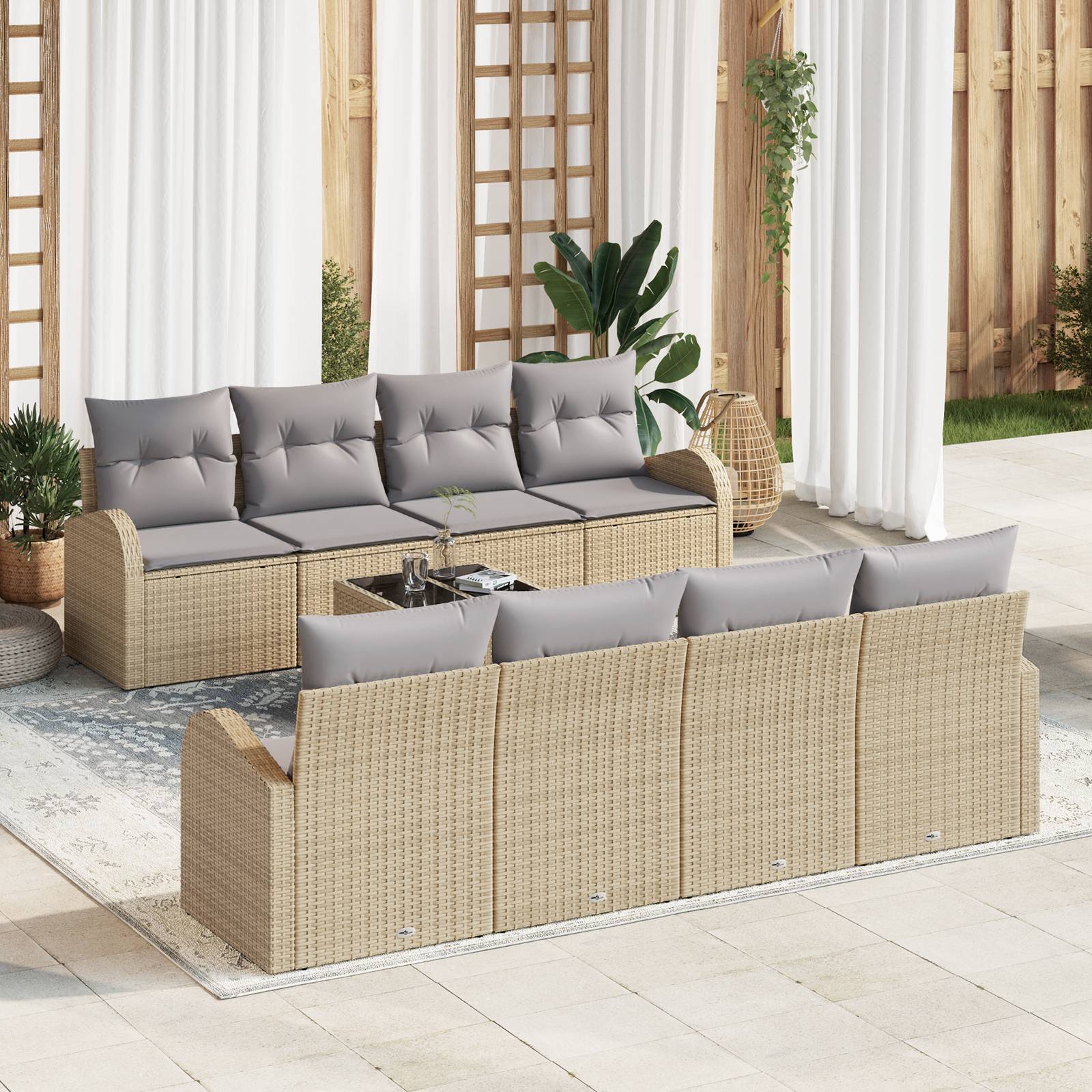 vidaXL 9-teiliges Garten-Sofa-Set mit Kissen Beige Poly-Rattan