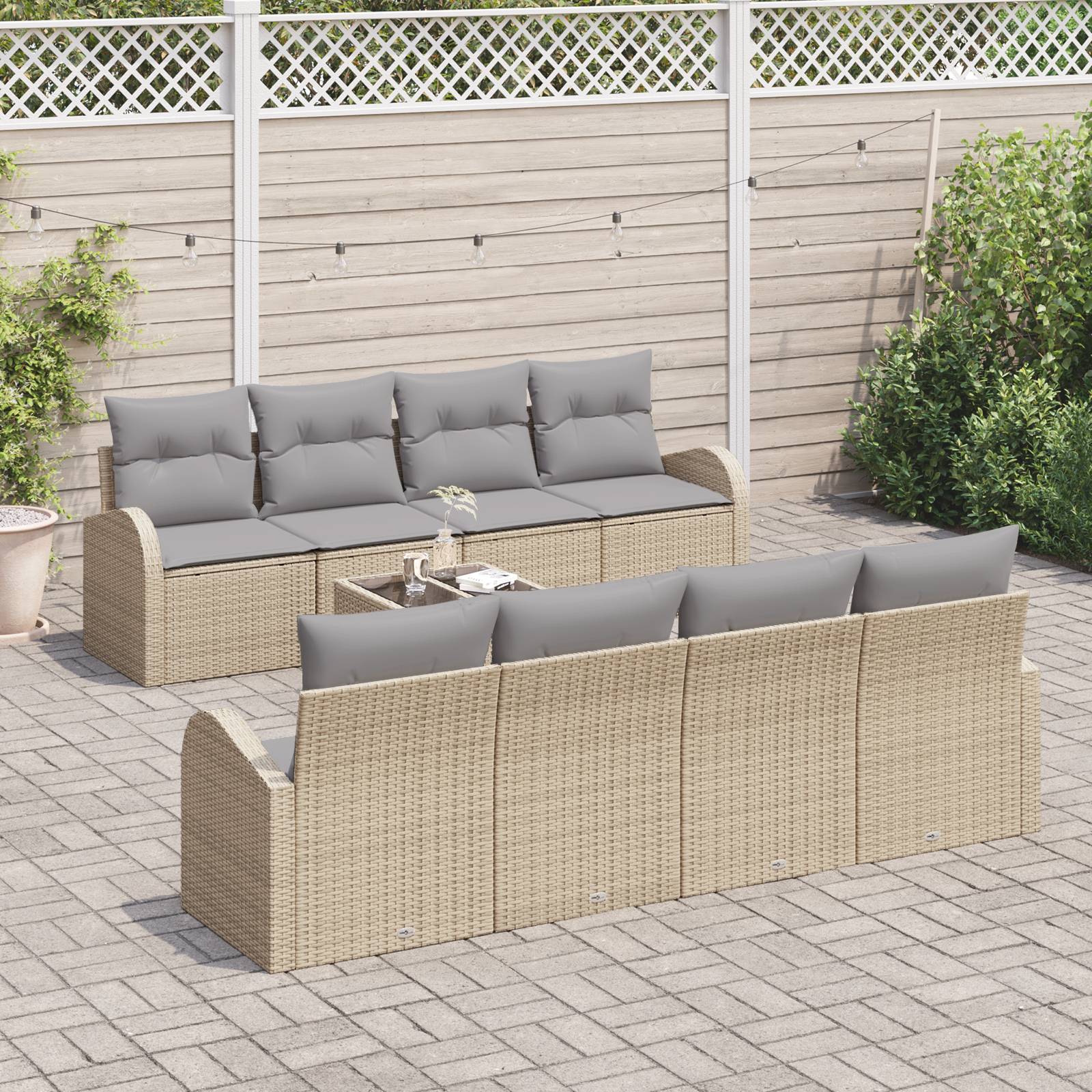 vidaXL 9-teiliges Garten-Sofa-Set mit Kissen Beige Poly-Rattan