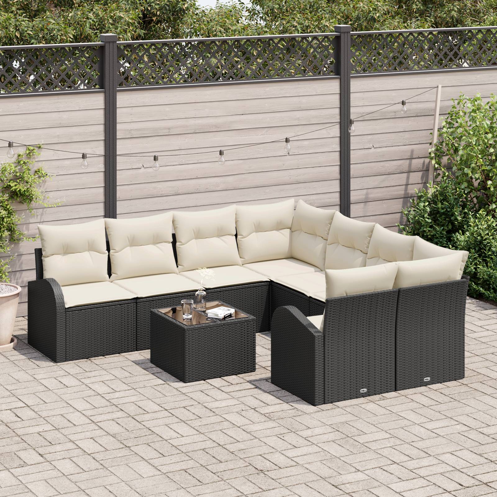 vidaXL 9-teiliges Garten-Sofa-Set mit Kissen Schwarz Poly Rattan