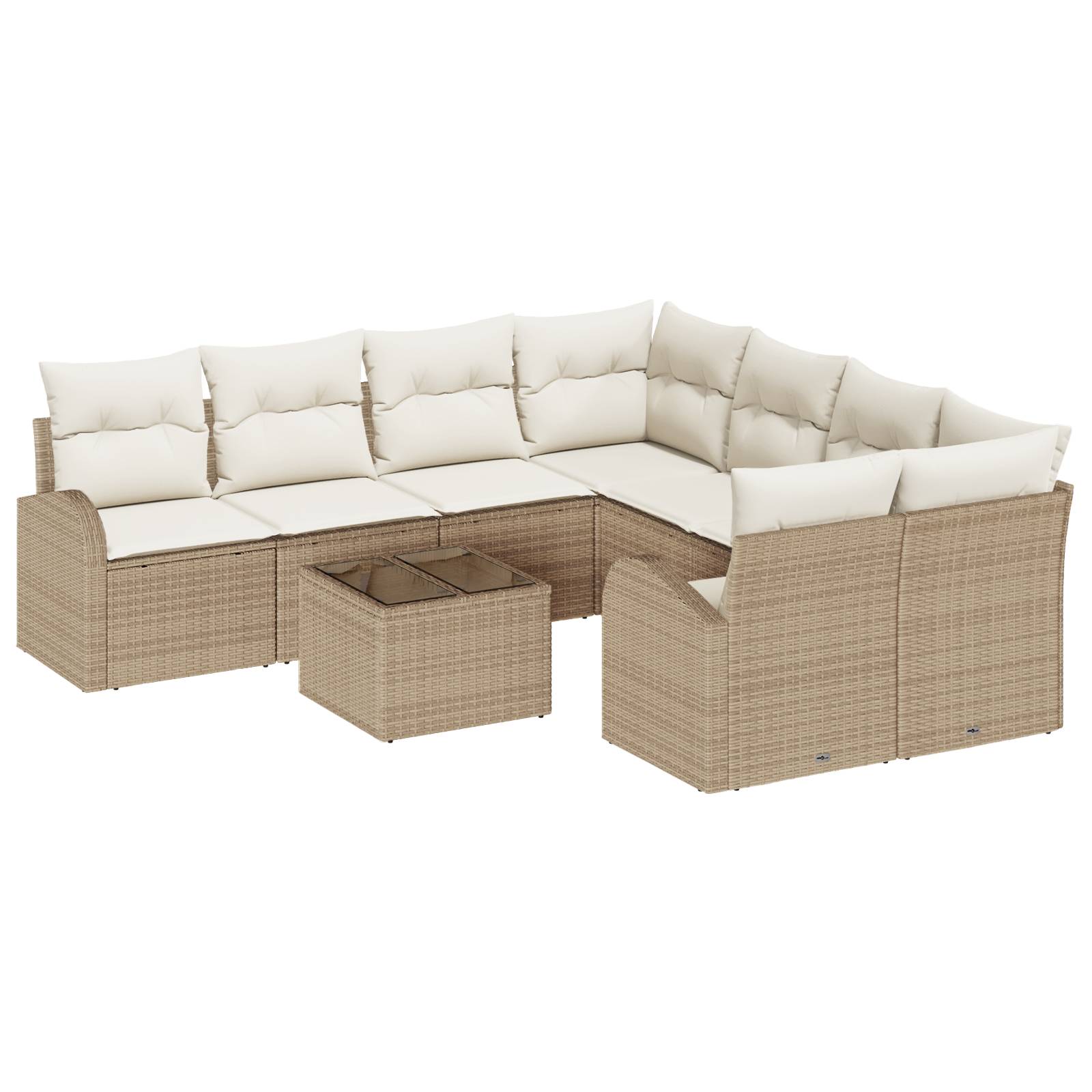 vidaXL 9-tlg. Garten-Sofagarnitur mit Kissen Beige Poly Rattan