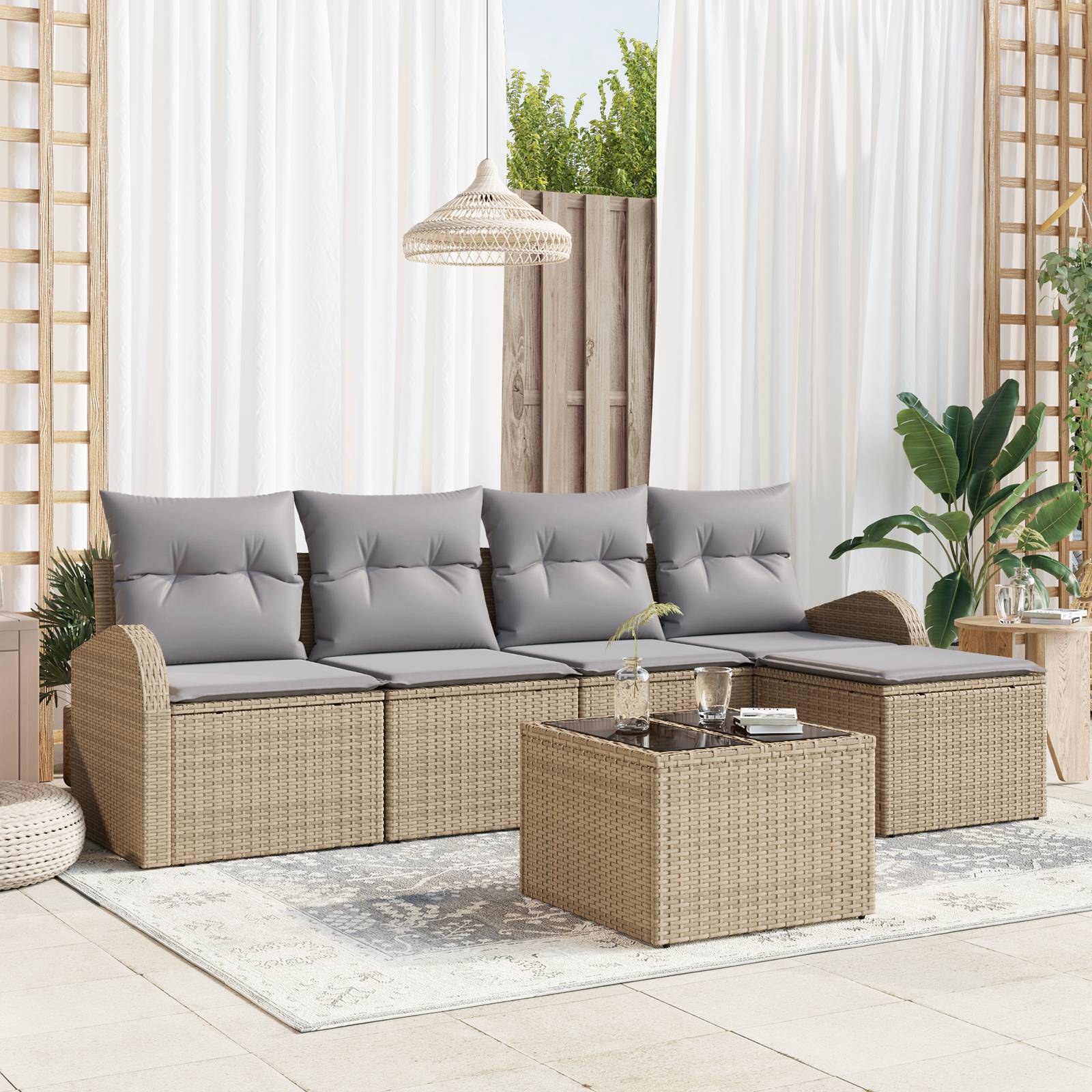 vidaXL 6-teiliges Garten Sofa Set mit Kissen Schwarz Poly Rattan