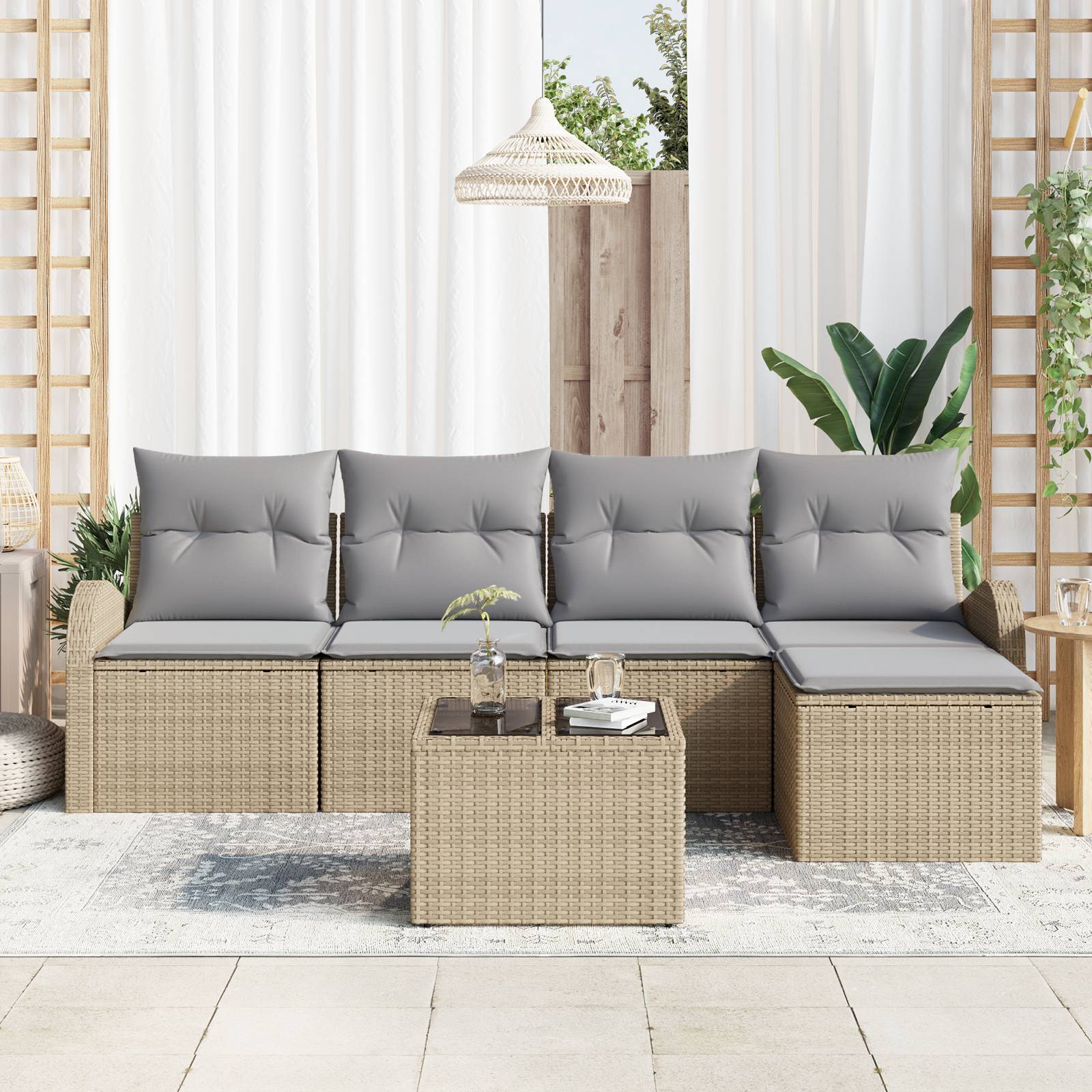 vidaXL 6-teiliges Garten Sofa Set mit Kissen Schwarz Poly Rattan