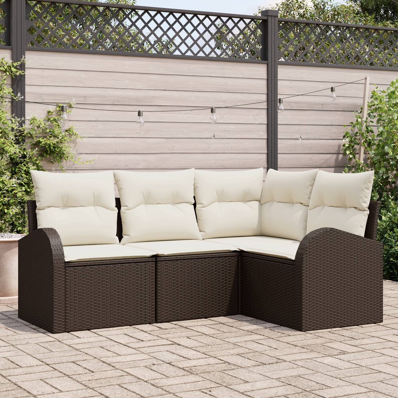 vidaXL 4-teiliges Garten Sofa Set mit Kissen in Braun aus Poly Rattan