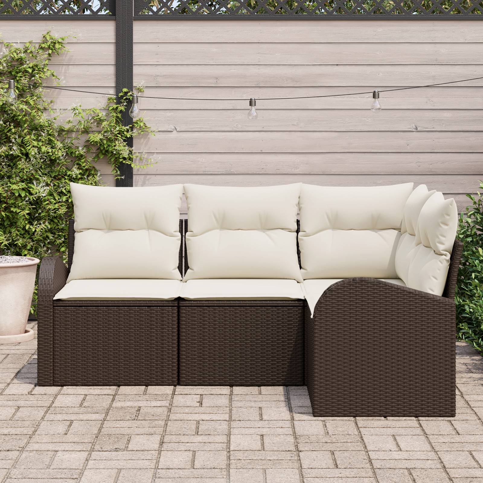 vidaXL 4-teiliges Garten Sofa Set mit Kissen in Braun aus Poly Rattan