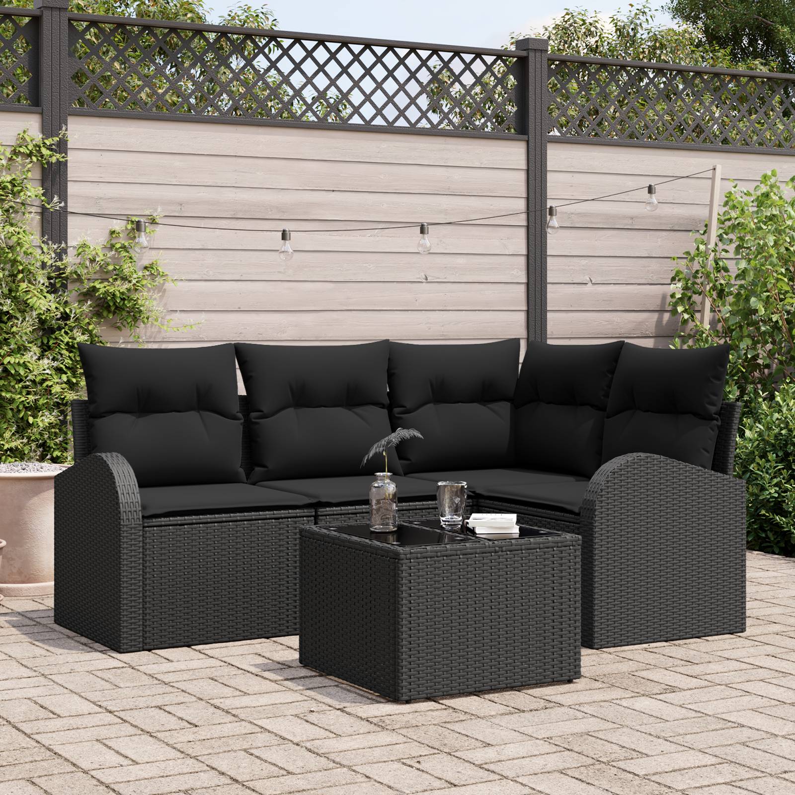 vidaXL 5-teiliges Garten-Sofa-Set mit Kissen Beige Poly-Rattan