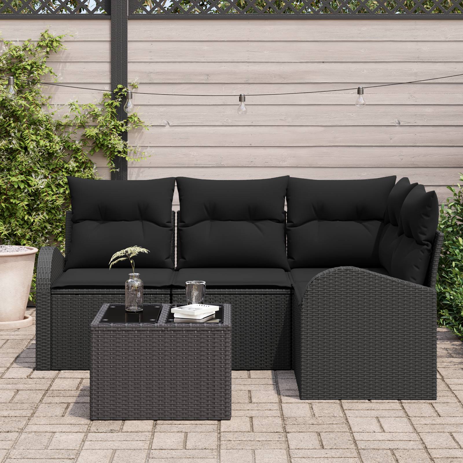 vidaXL 5-teiliges Garten-Sofa-Set mit Kissen Beige Poly-Rattan