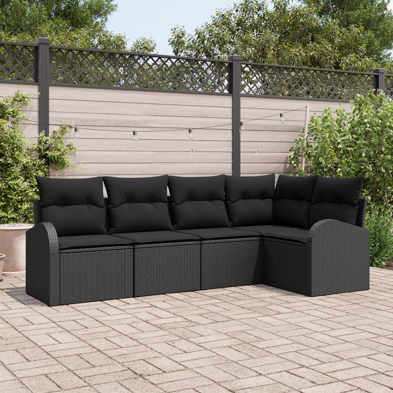 vidaXL 5-teiliges Garten Sofa Set mit Kissen Schwarz Poly-Rattan