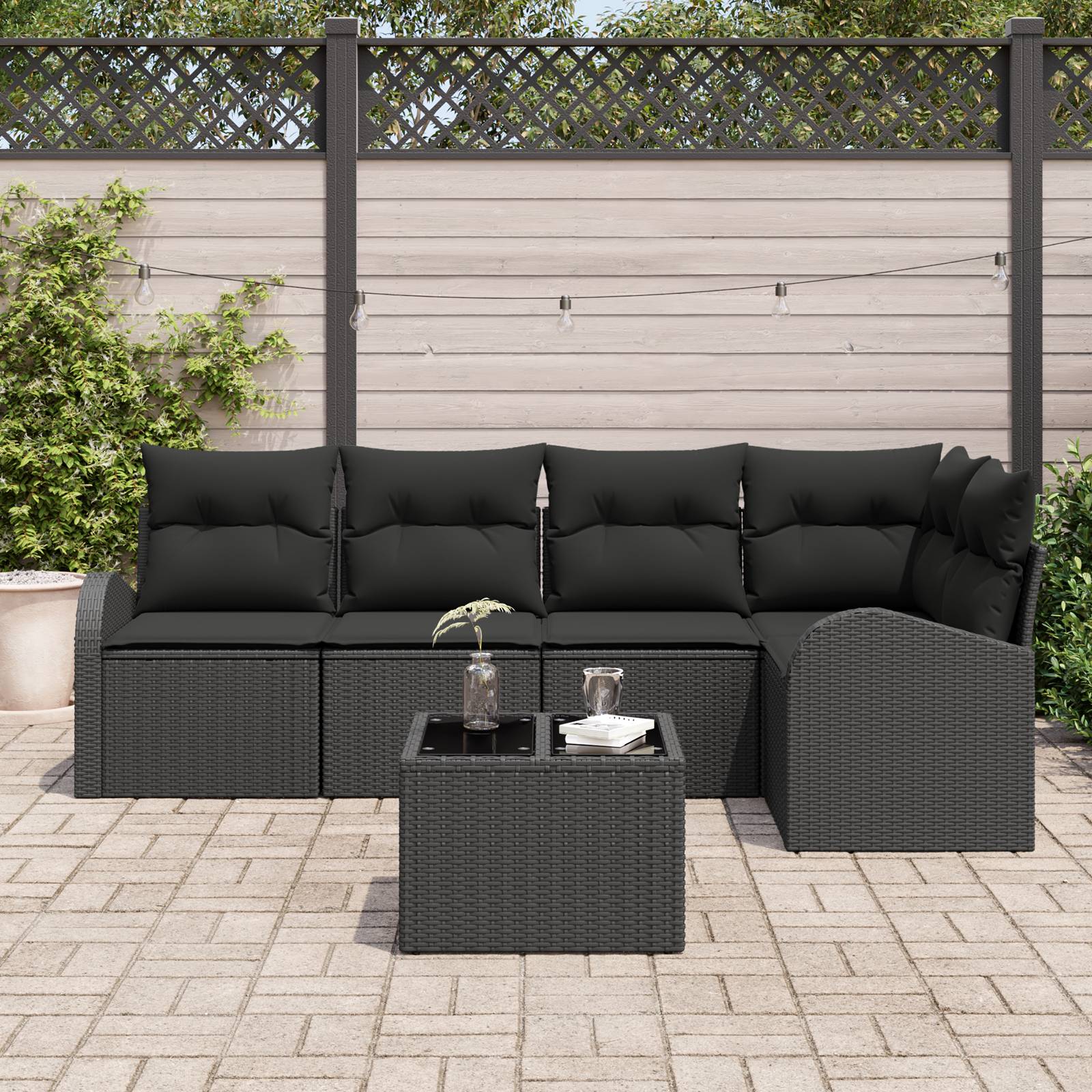 vidaXL 6-teiliges Garten Sofa Set mit Kissen Beige Poly Rattan