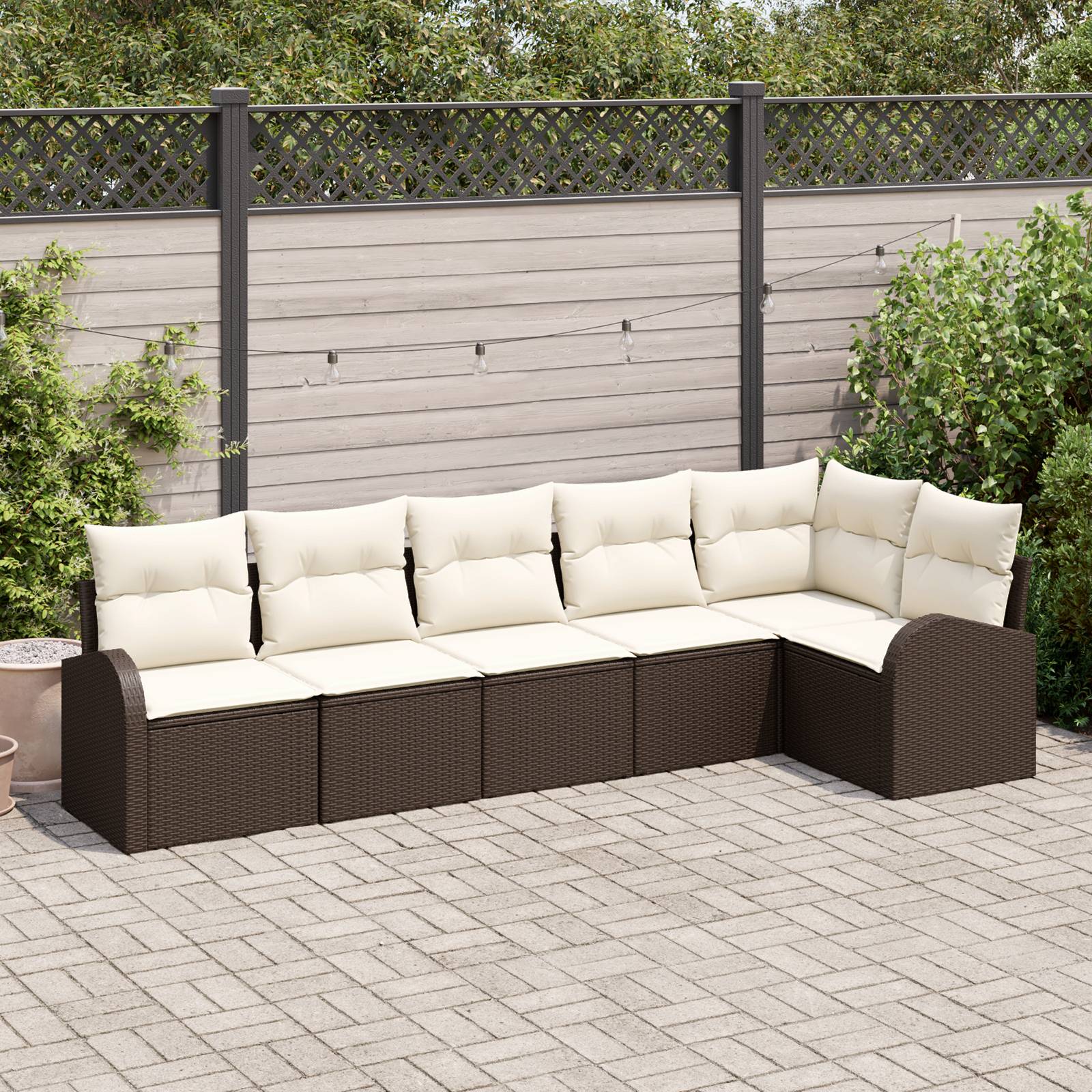 vidaXL 6-teilige Garten Sofagarnitur mit Kissen Braun Poly Rattan