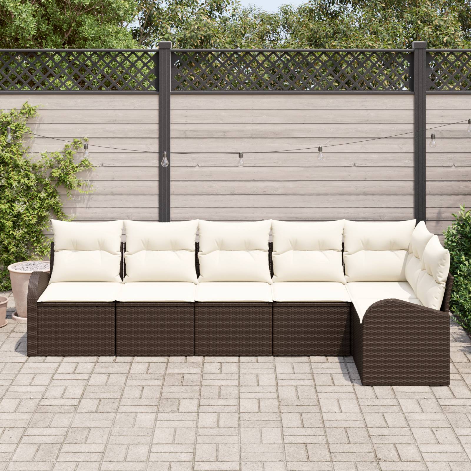vidaXL 6-teilige Garten Sofagarnitur mit Kissen Braun Poly Rattan