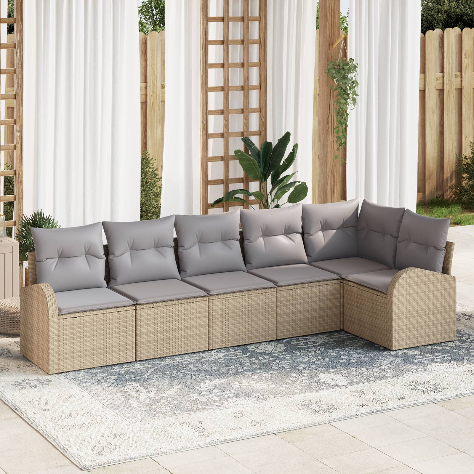 vidaXL 6-teilige Garten Sofa Set mit Kissen Beige Poly Rattan