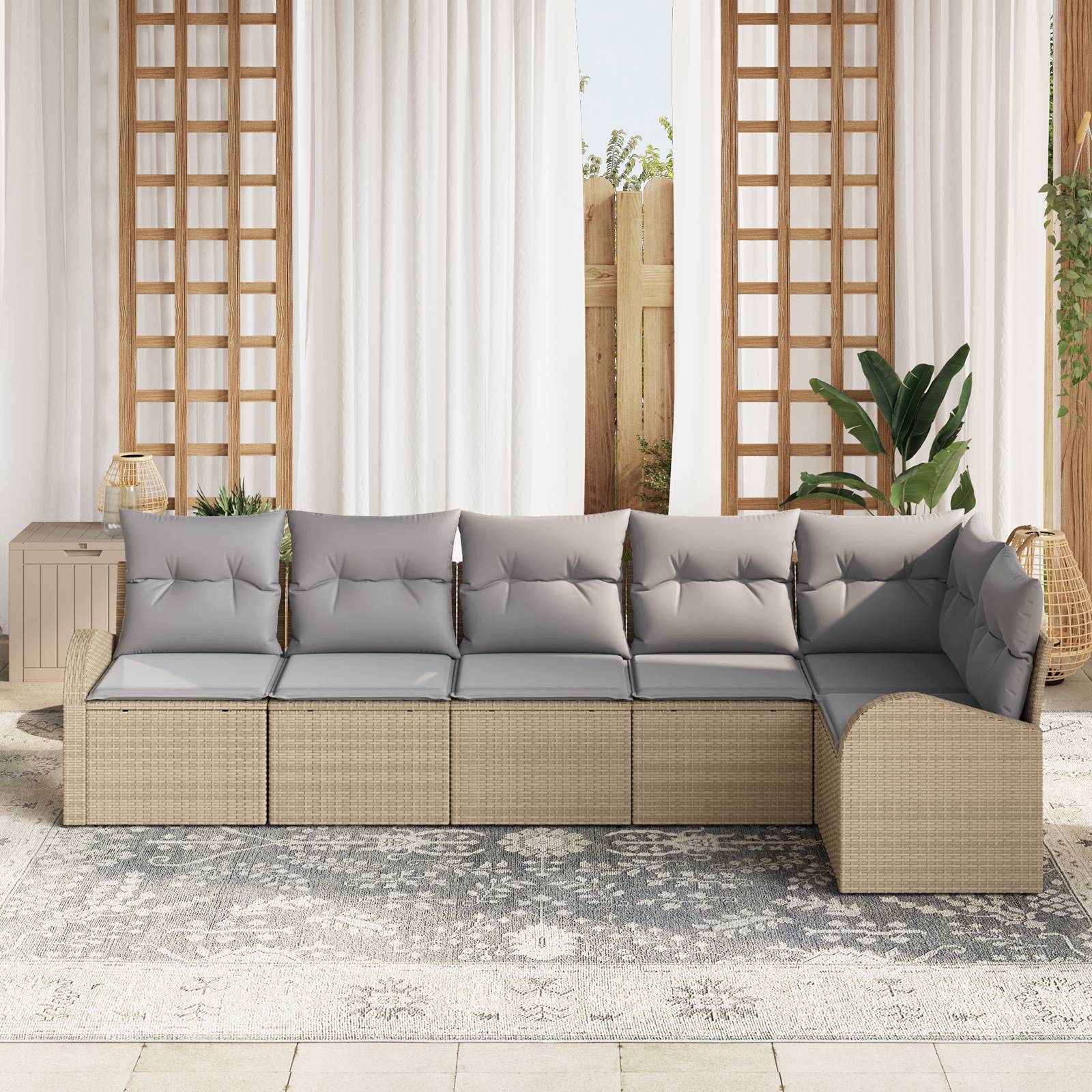 vidaXL 6-teilige Garten Sofa Set mit Kissen Beige Poly Rattan