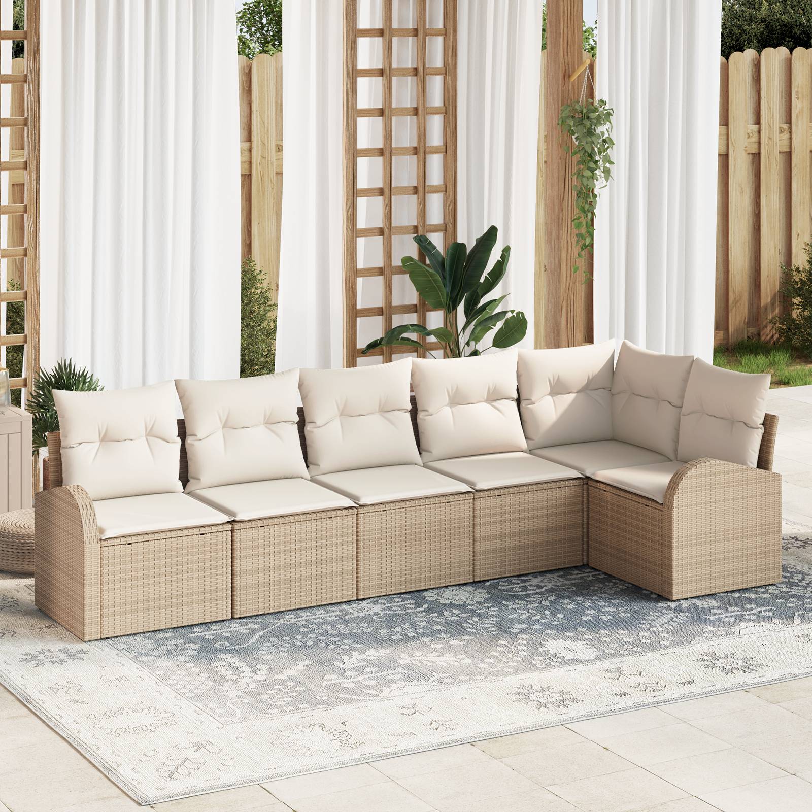 vidaXL 6-teiliges Garten-Sofa-Set mit Kissen aus beige Poly-Rattan