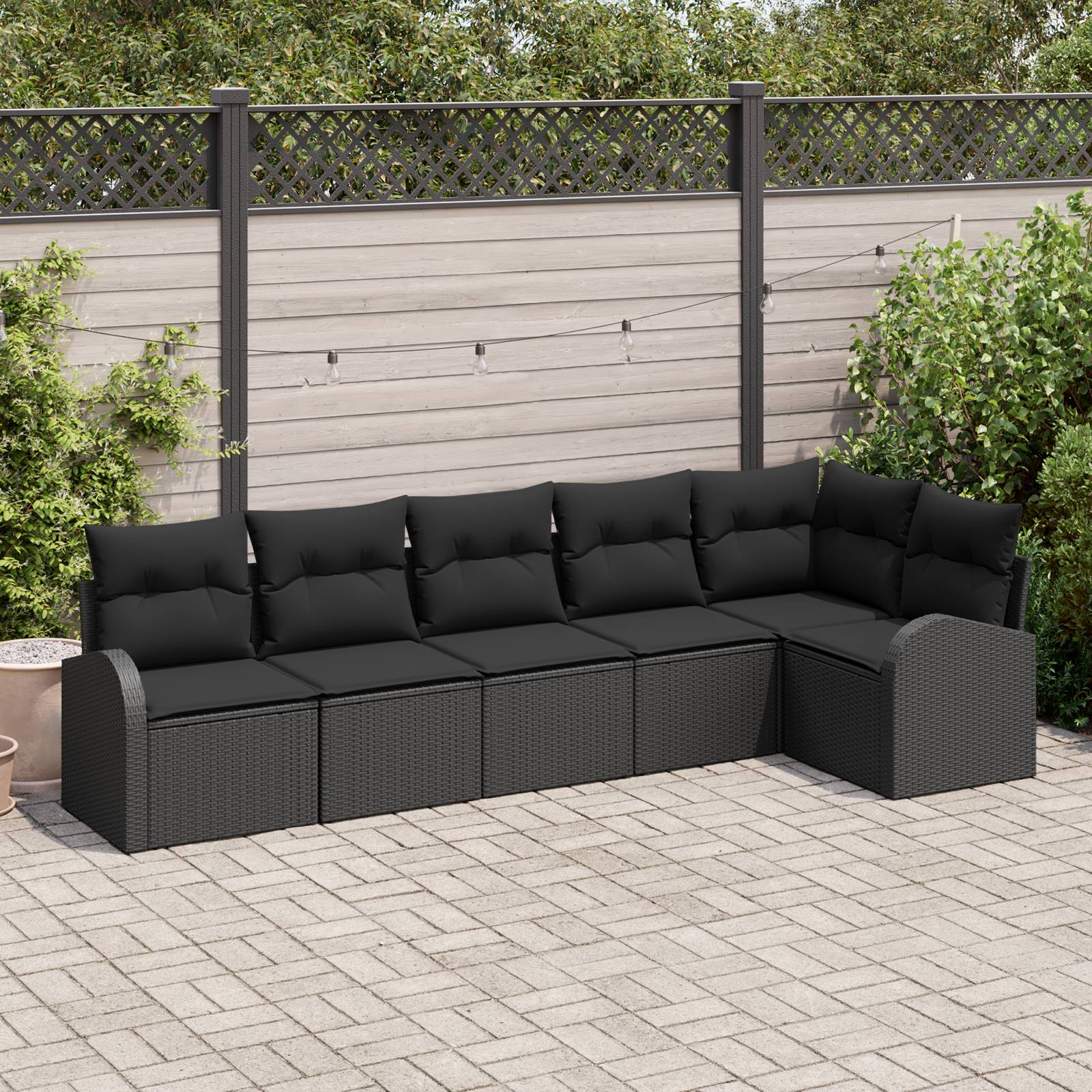 vidaXL 6-teiliges Garten Sofa Set mit Kissen aus schwarzem Poly Rattan