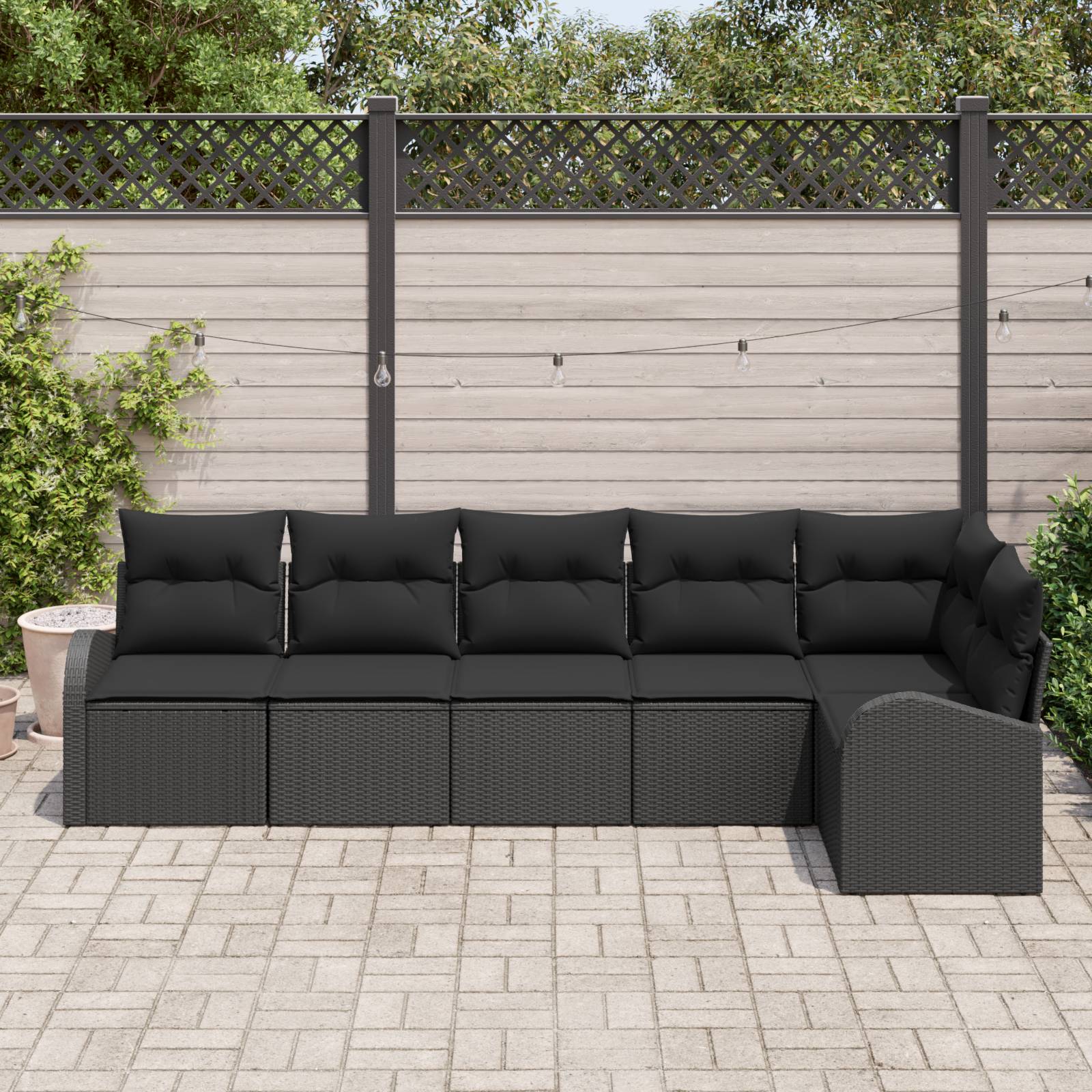 vidaXL 6-teiliges Garten Sofa Set mit Kissen aus schwarzem Poly Rattan