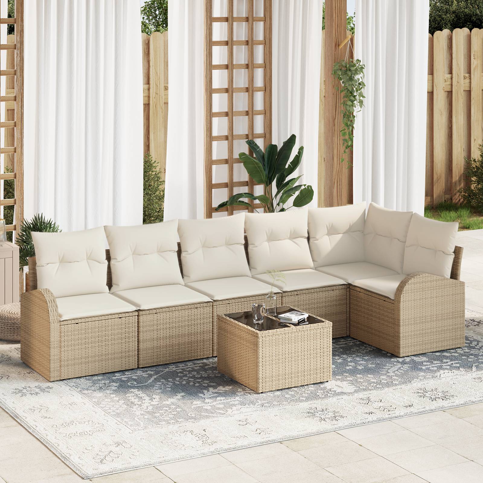 vidaXL 7-teiliges Garten Sofa Set mit Kissen Braunes Poly Rattan