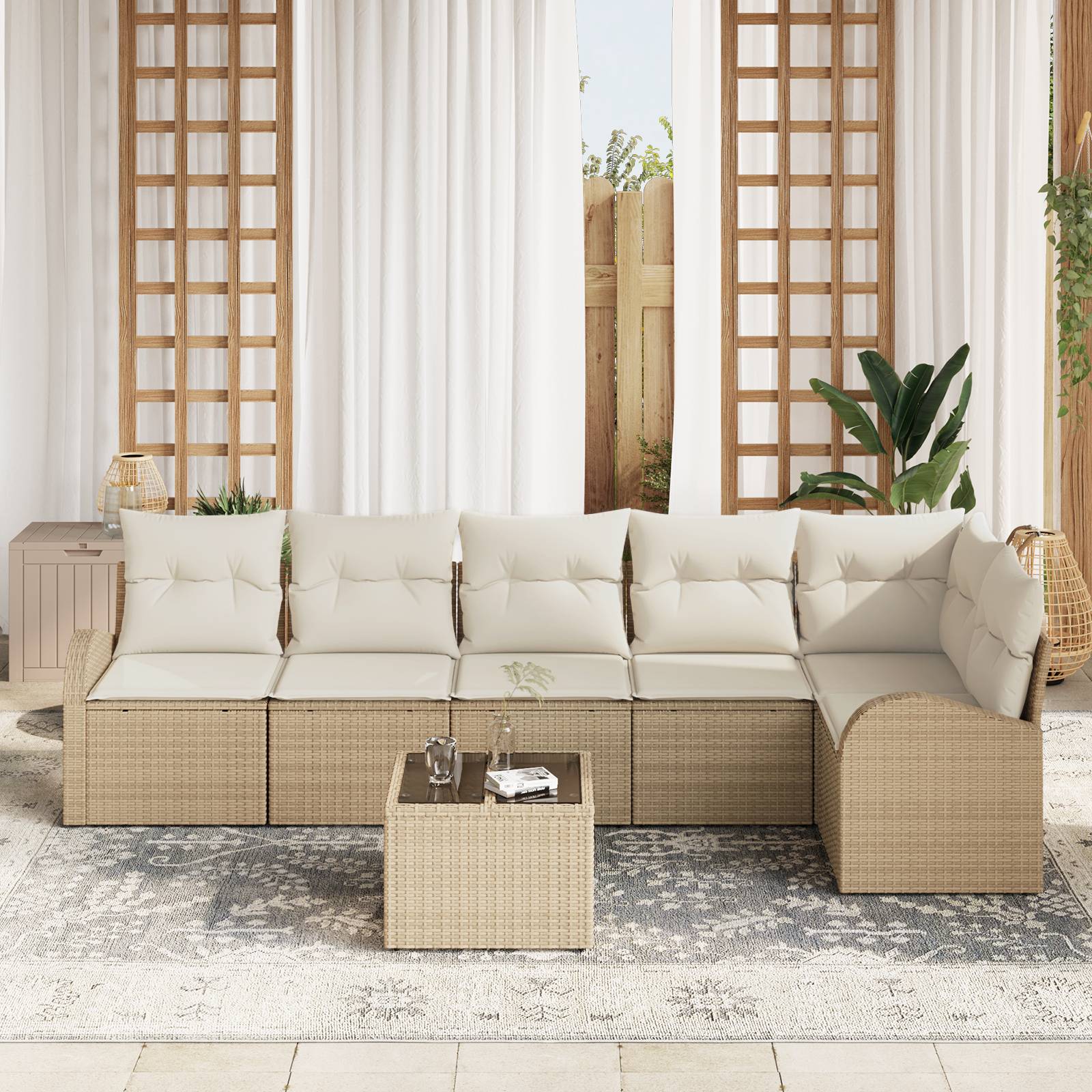 vidaXL 7-teiliges Garten Sofa Set mit Kissen Braunes Poly Rattan
