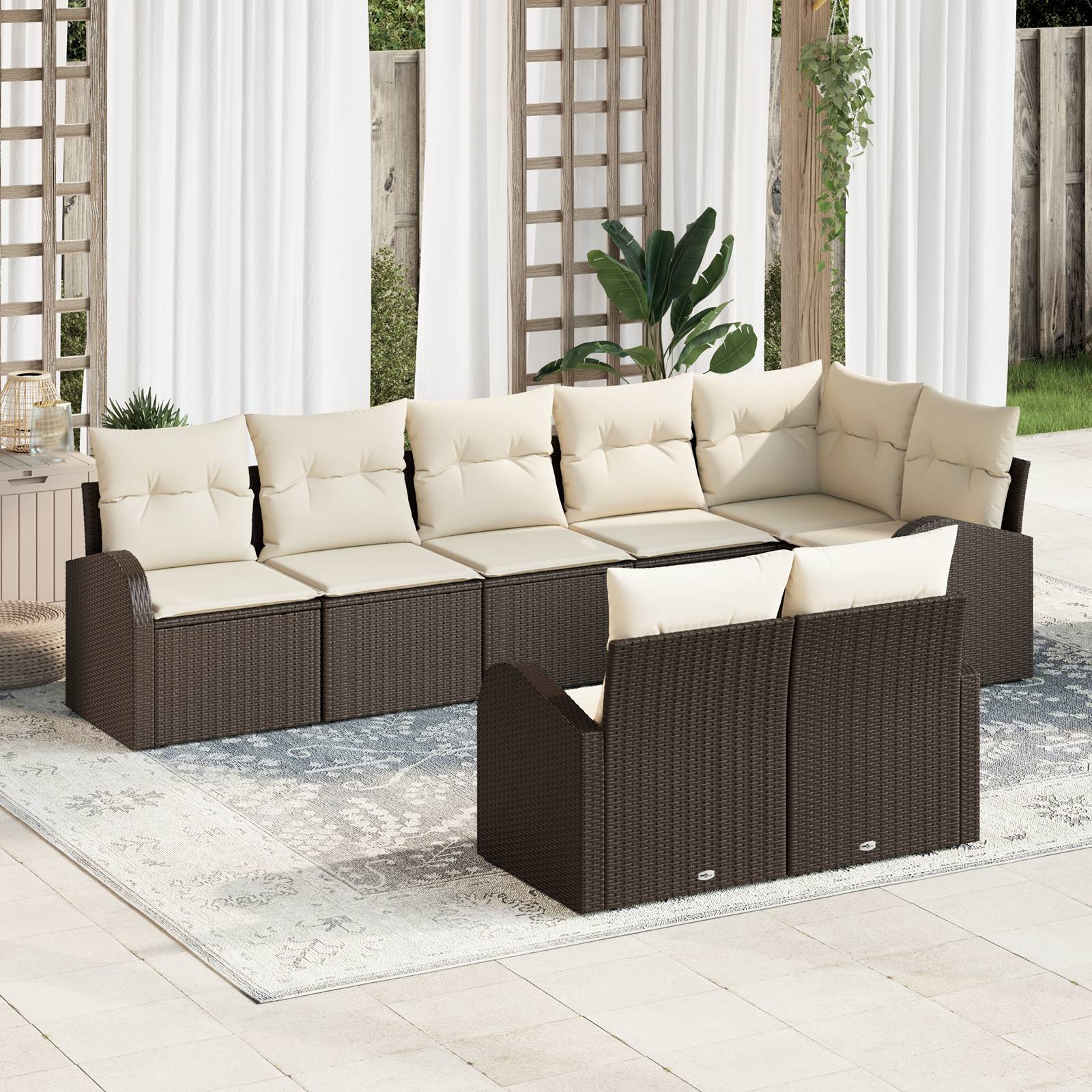 vidaXL 8-tlg. Garten-Sofagarnitur mit Kissen Braun Poly Rattan