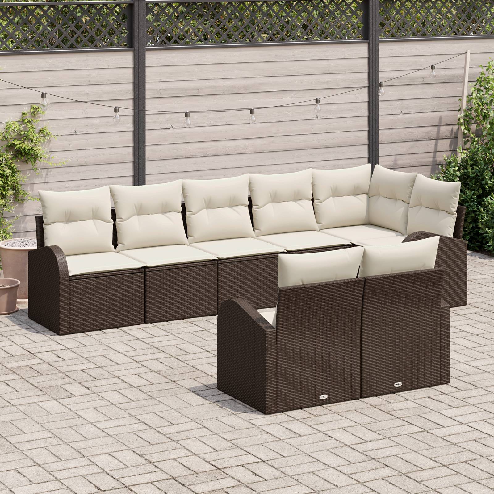 vidaXL 8-tlg. Garten-Sofagarnitur mit Kissen Braun Poly Rattan