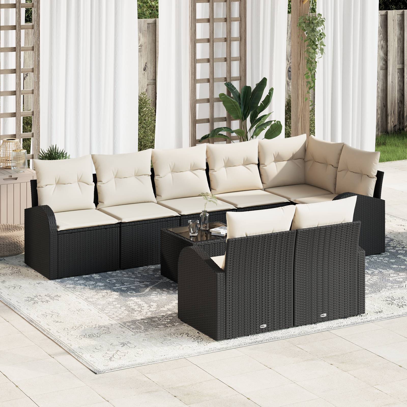 vidaXL 8-tlg. Garten-Sofagarnitur mit Kissen Braun Poly Rattan