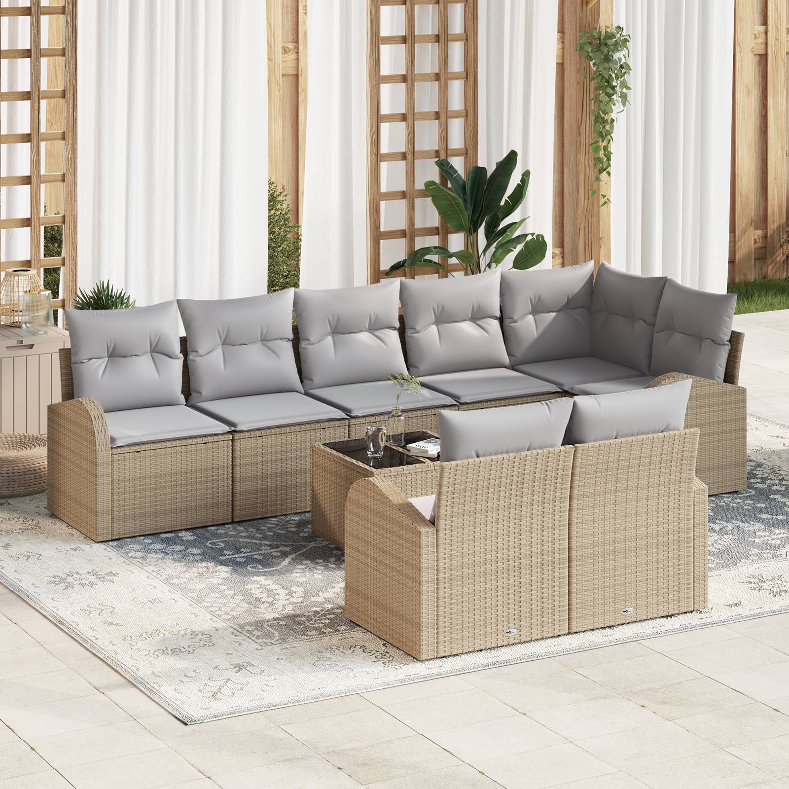 vidaXL 9-teiliges Garten Sofa Set mit Kissen Schwarz Poly Rattan