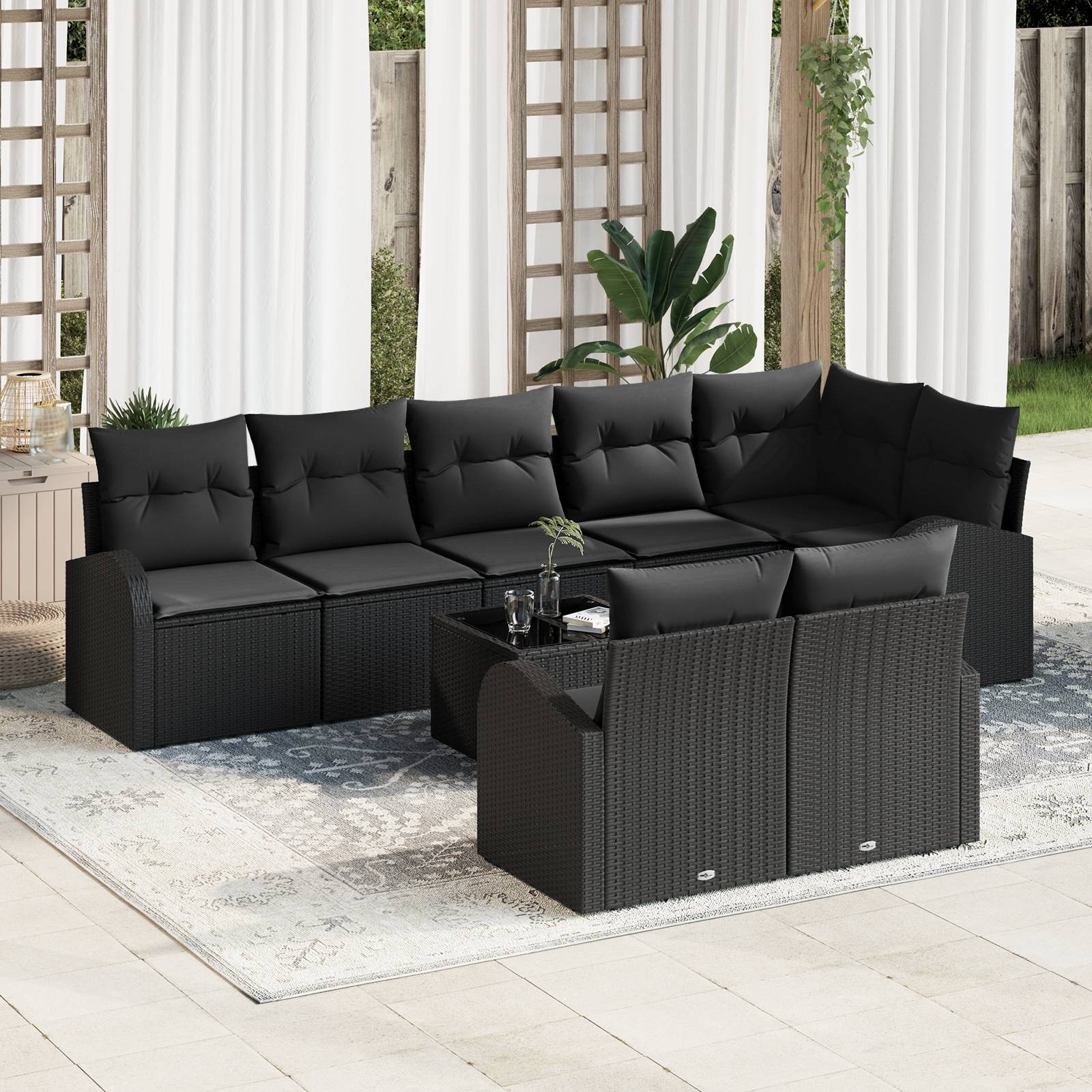 vidaXL 9-tlg. Garten-Sofagarnitur mit Kissen Beige Poly Rattan