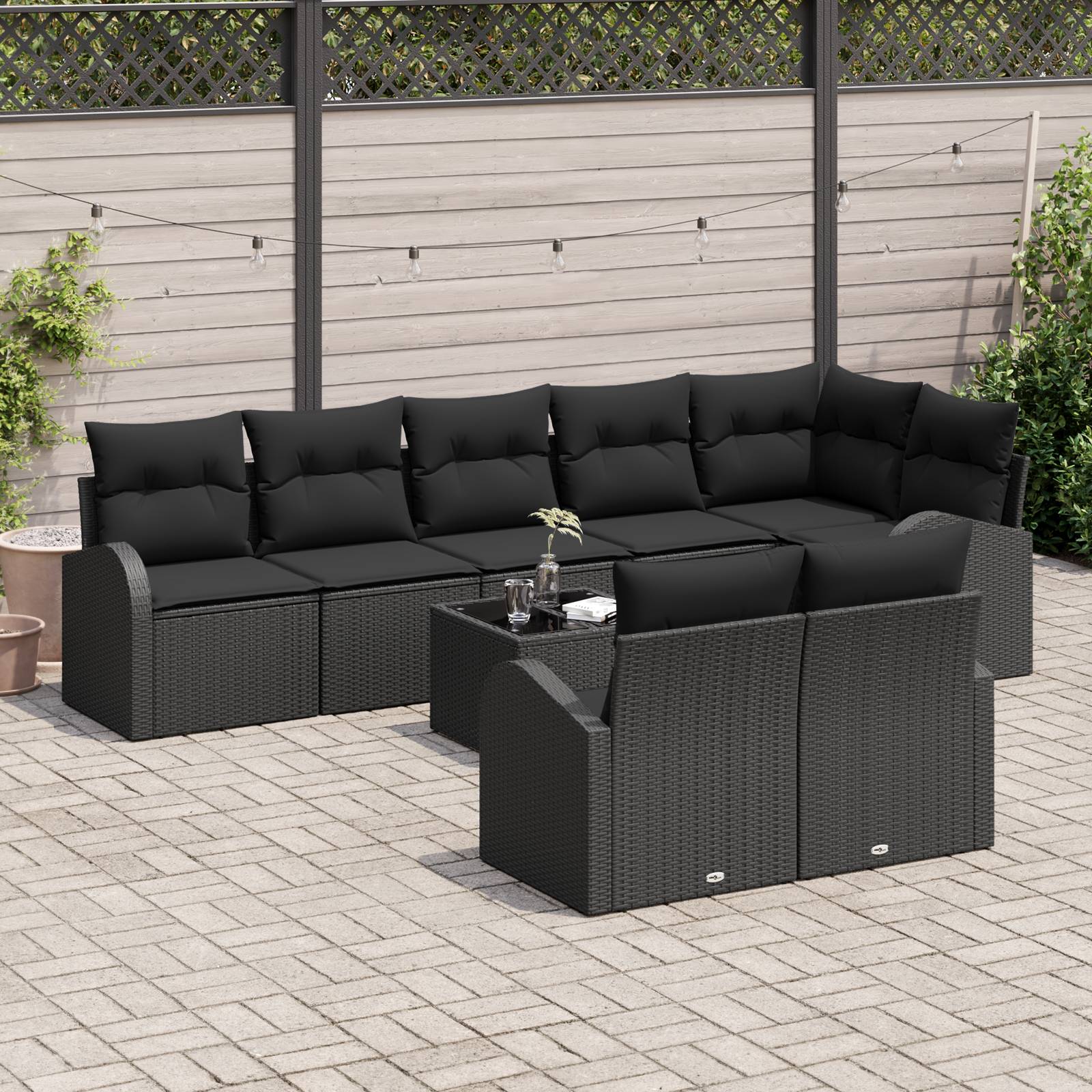vidaXL 9-tlg. Garten-Sofagarnitur mit Kissen Beige Poly Rattan