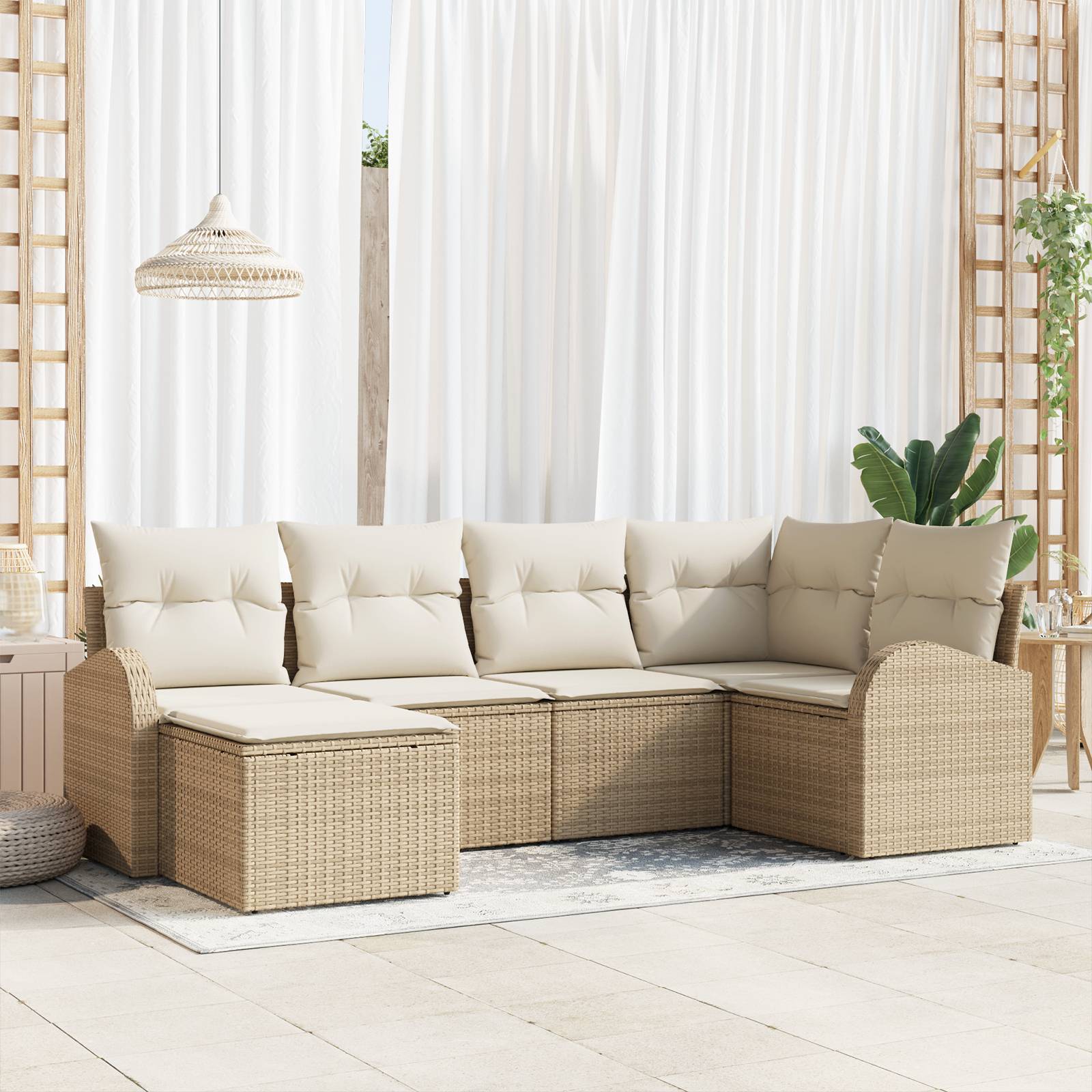 vidaXL 6-teiliges Garten-Sofa-Set mit Kissen Beige Poly-Rattan