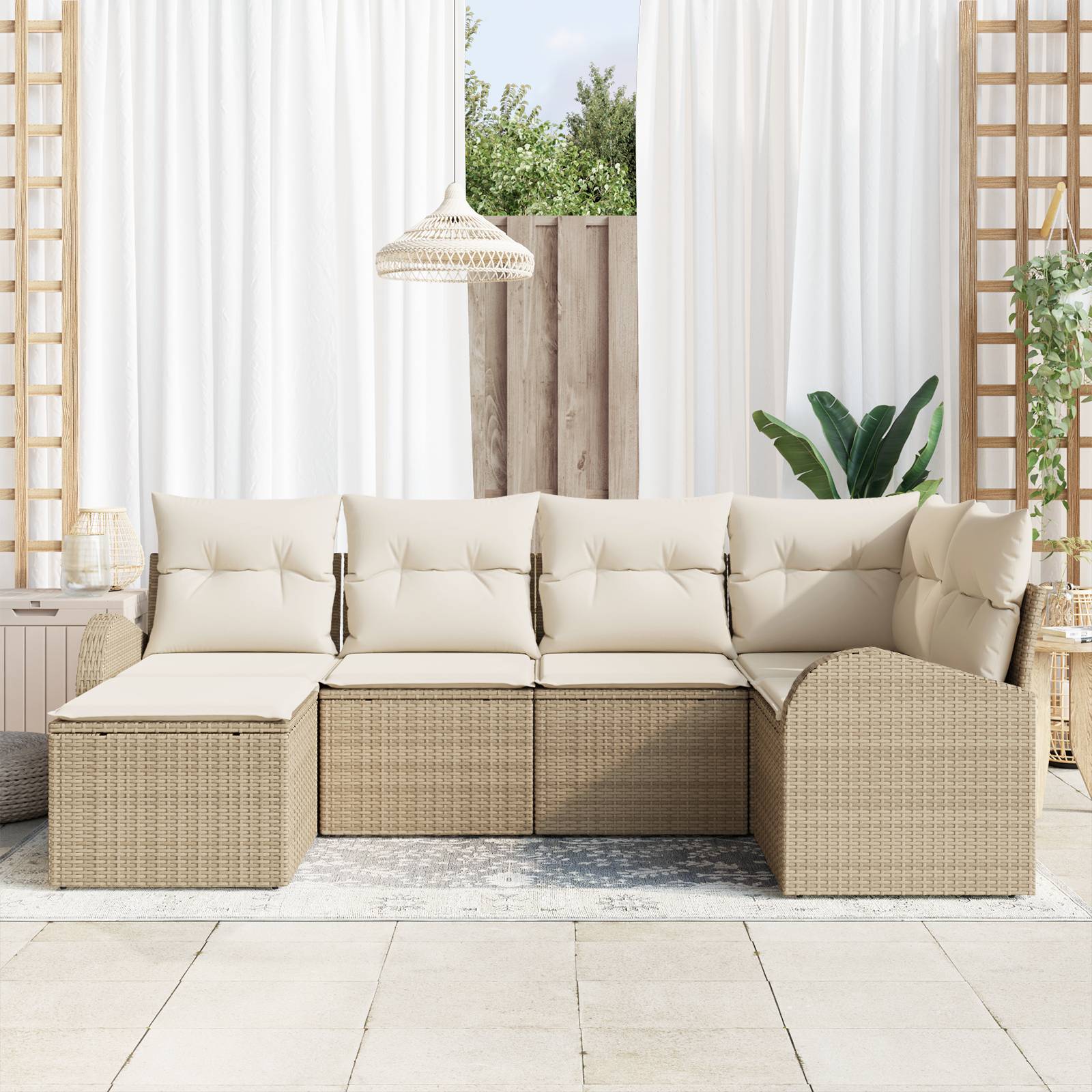 vidaXL 6-teiliges Garten-Sofa-Set mit Kissen Beige Poly-Rattan