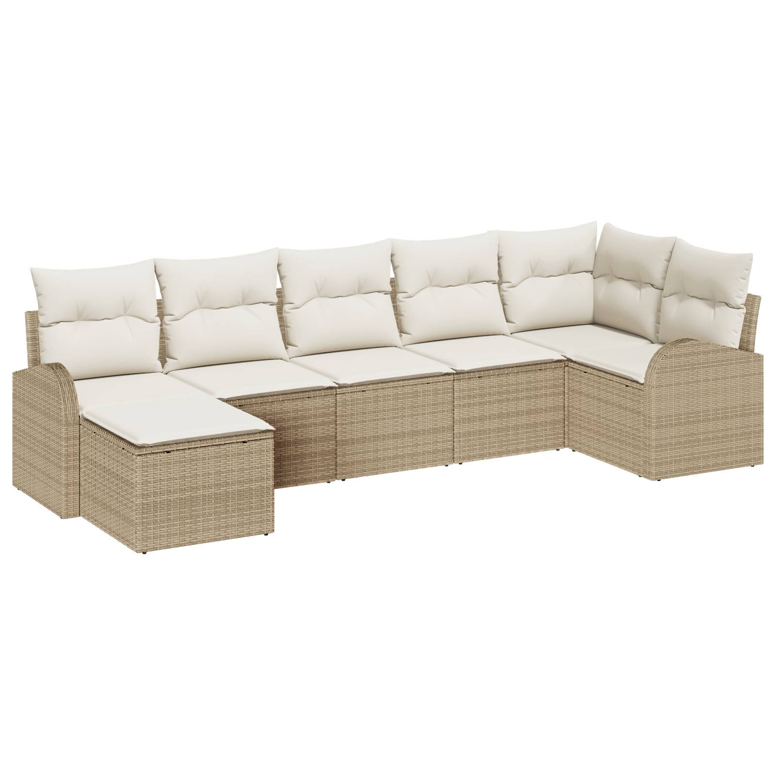 vidaXL 7-teiliges Gartensofa-Set mit Kissen, Beige Poly Rattan
