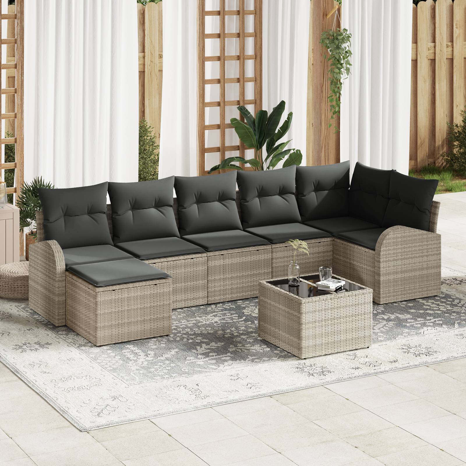 vidaXL 8-teiliges Garten Sofa Set mit Kissen Grau Poly Rattan