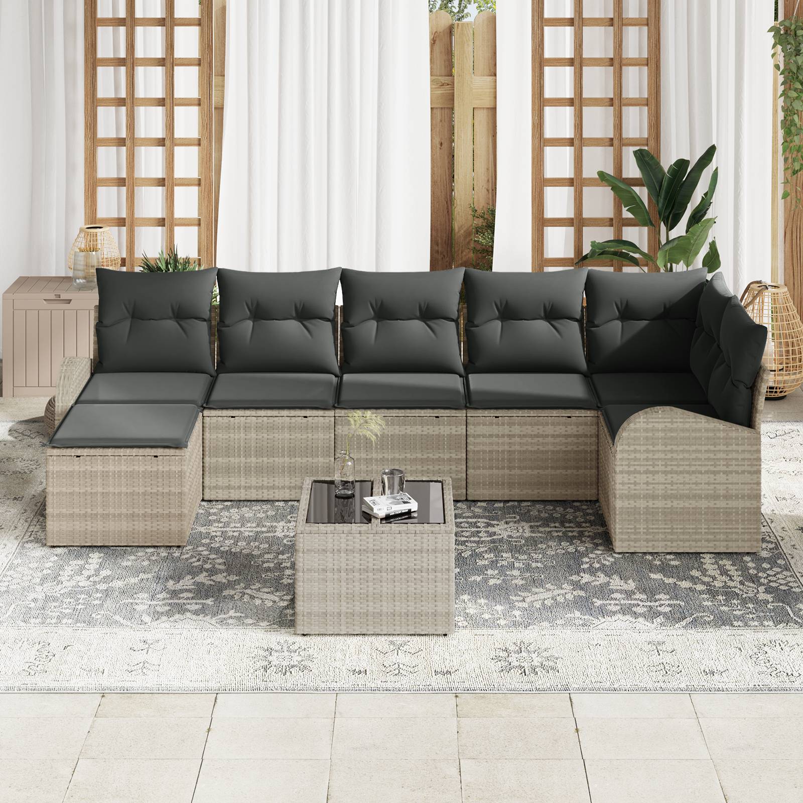 vidaXL 8-teiliges Garten Sofa Set mit Kissen Grau Poly Rattan