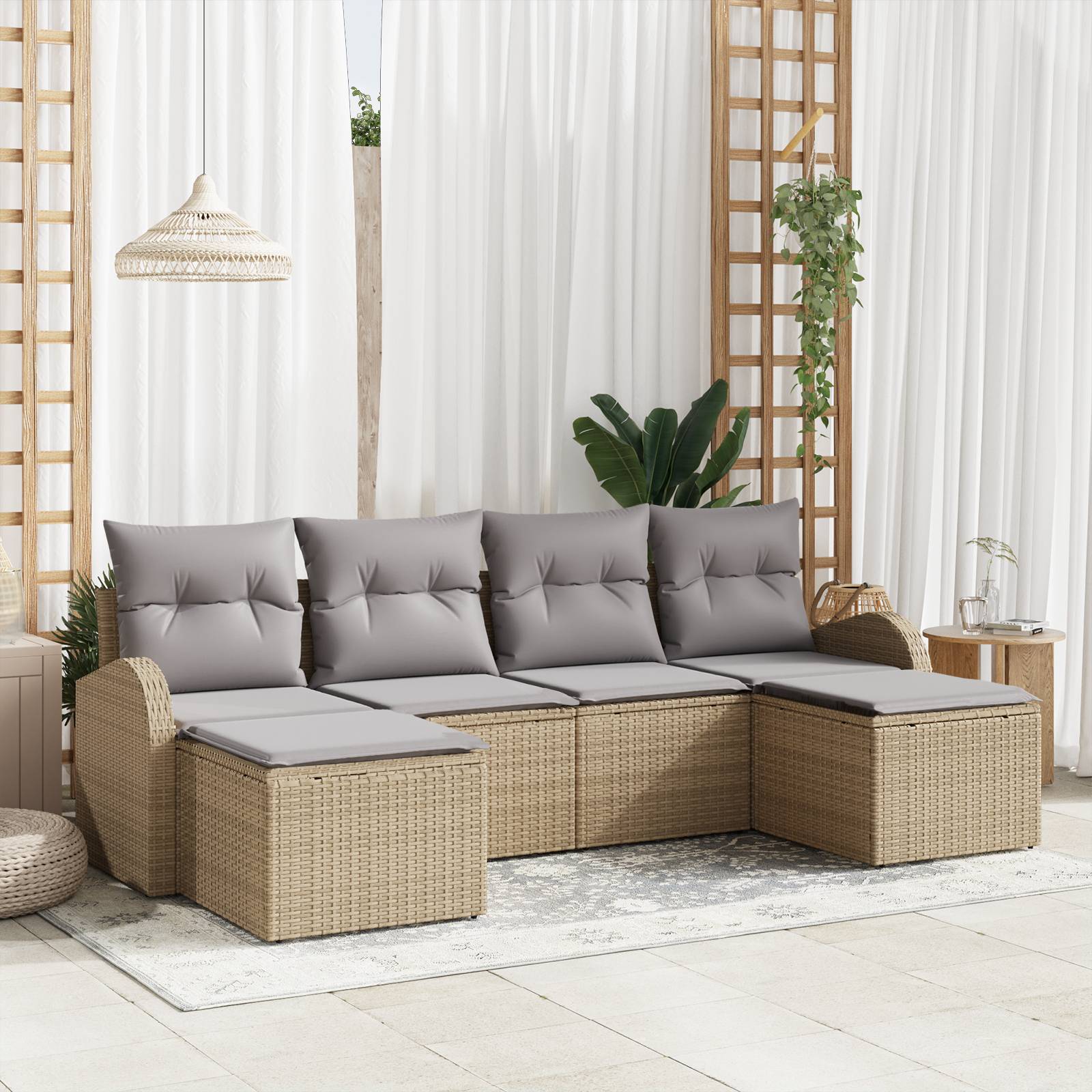 vidaXL 6-teiliges Garten Sofa Set mit Kissen Beige Poly Rattan