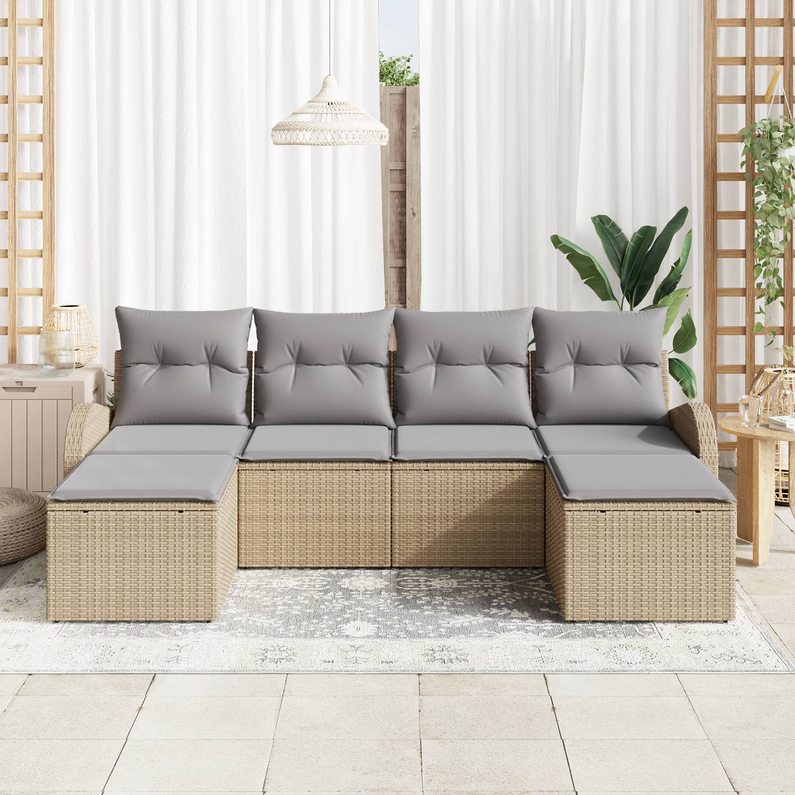 vidaXL 6-teiliges Garten Sofa Set mit Kissen Beige Poly Rattan