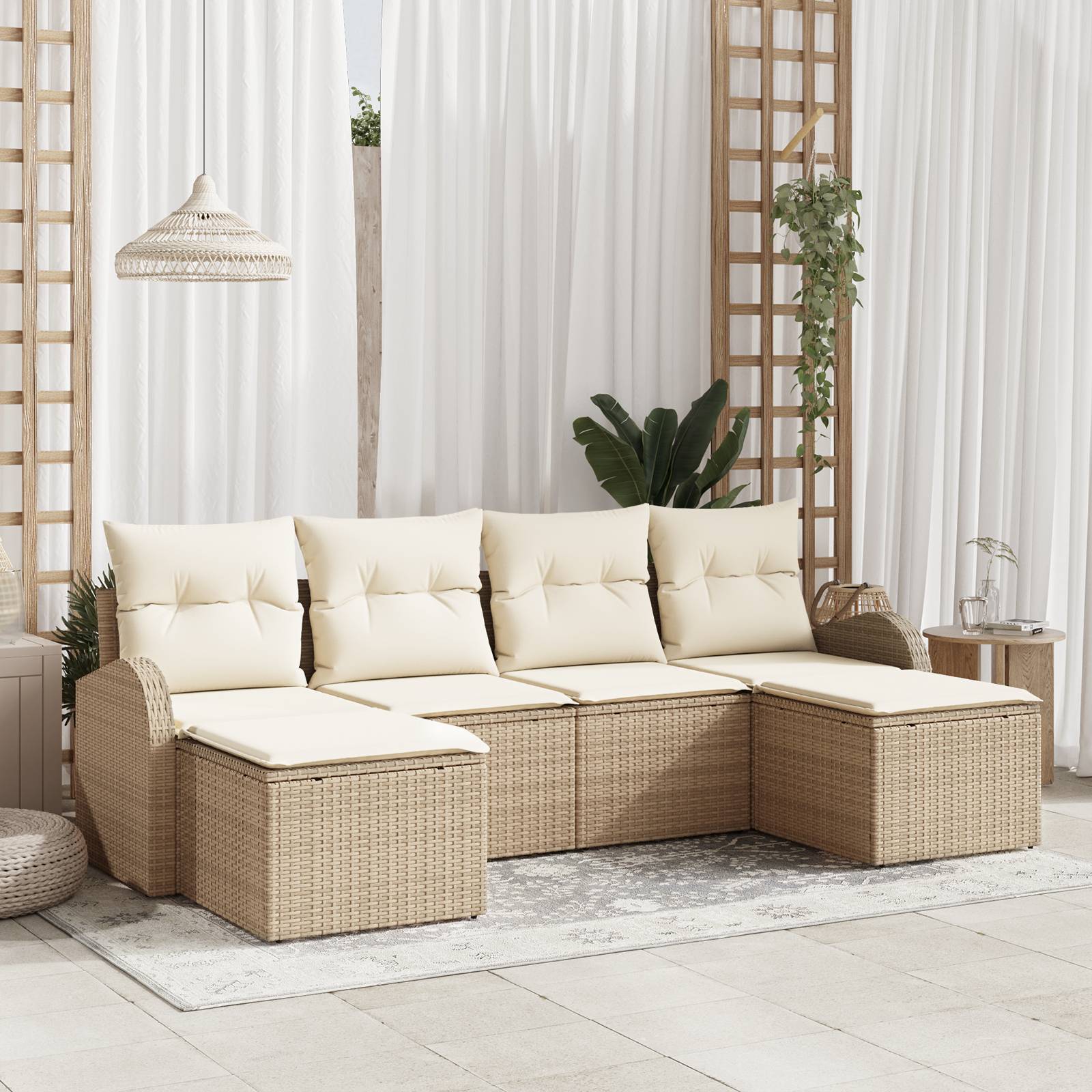 vidaXL 6-teiliges Garten Sofa Set mit Kissen Beige Poly Rattan