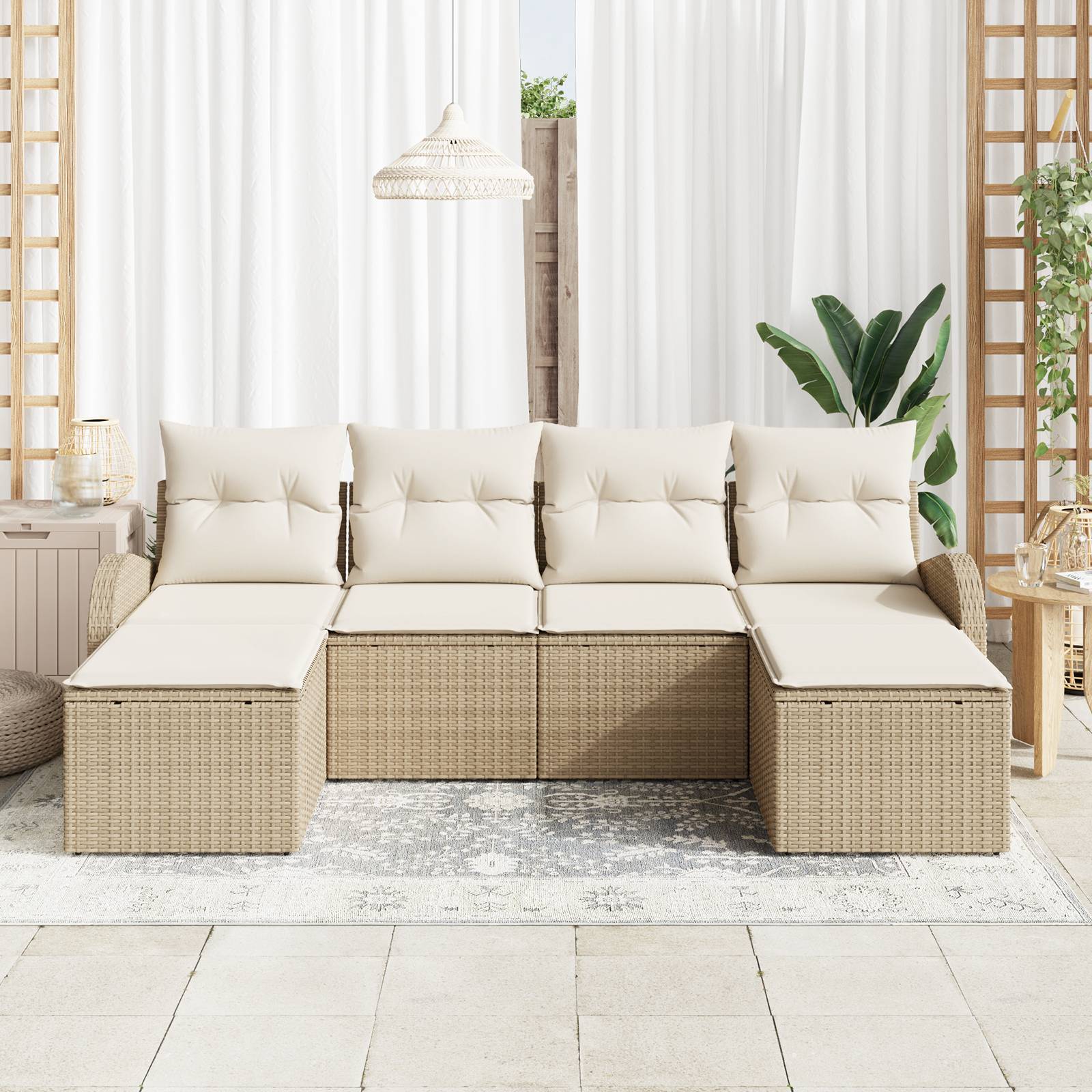vidaXL 6-teiliges Garten Sofa Set mit Kissen Beige Poly Rattan