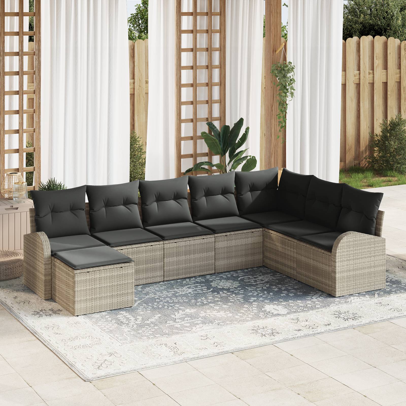 vidaXL 8-teiliges Garten-Sofa-Set mit Kissen hellgrau Poly Rattan