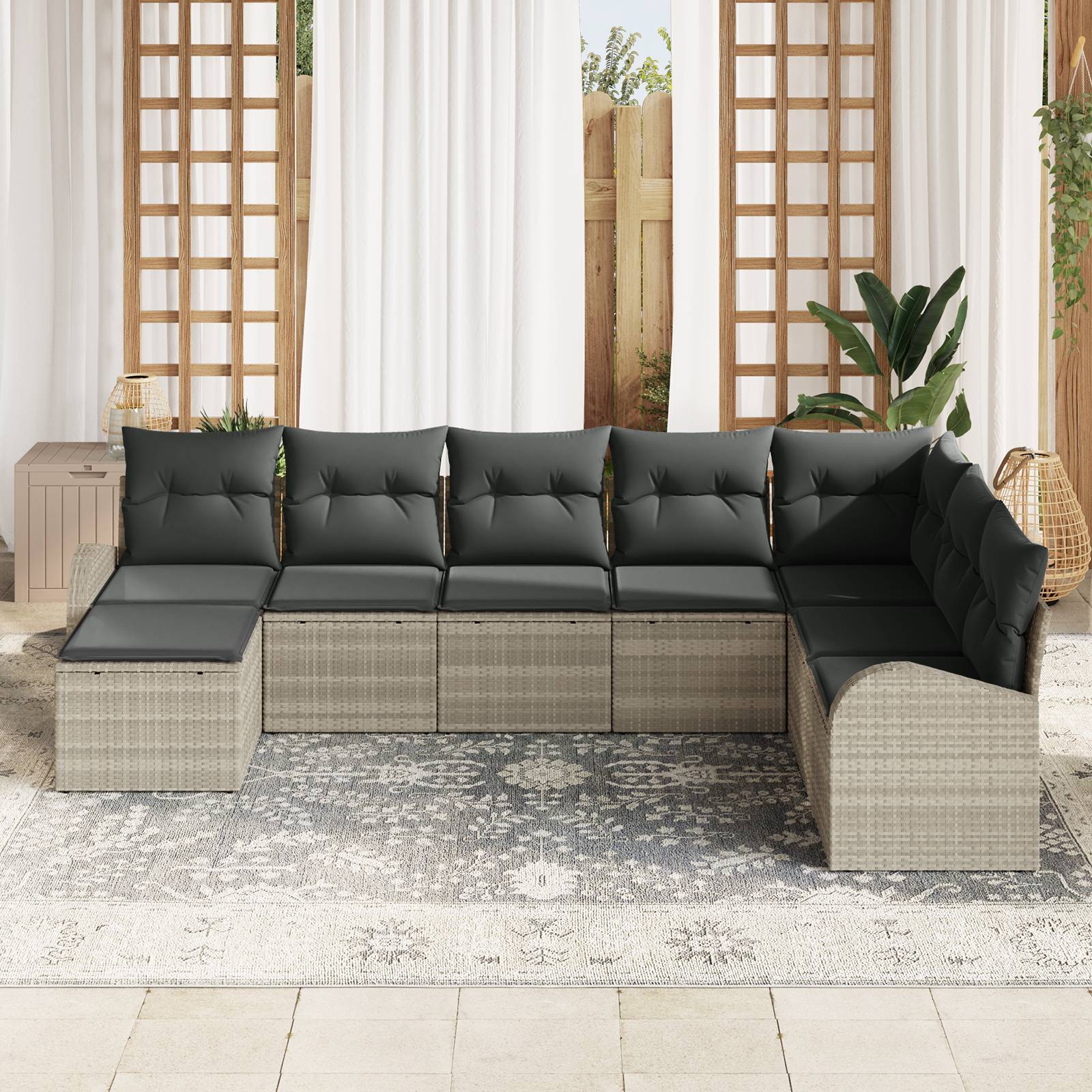 vidaXL 8-teiliges Garten-Sofa-Set mit Kissen hellgrau Poly Rattan