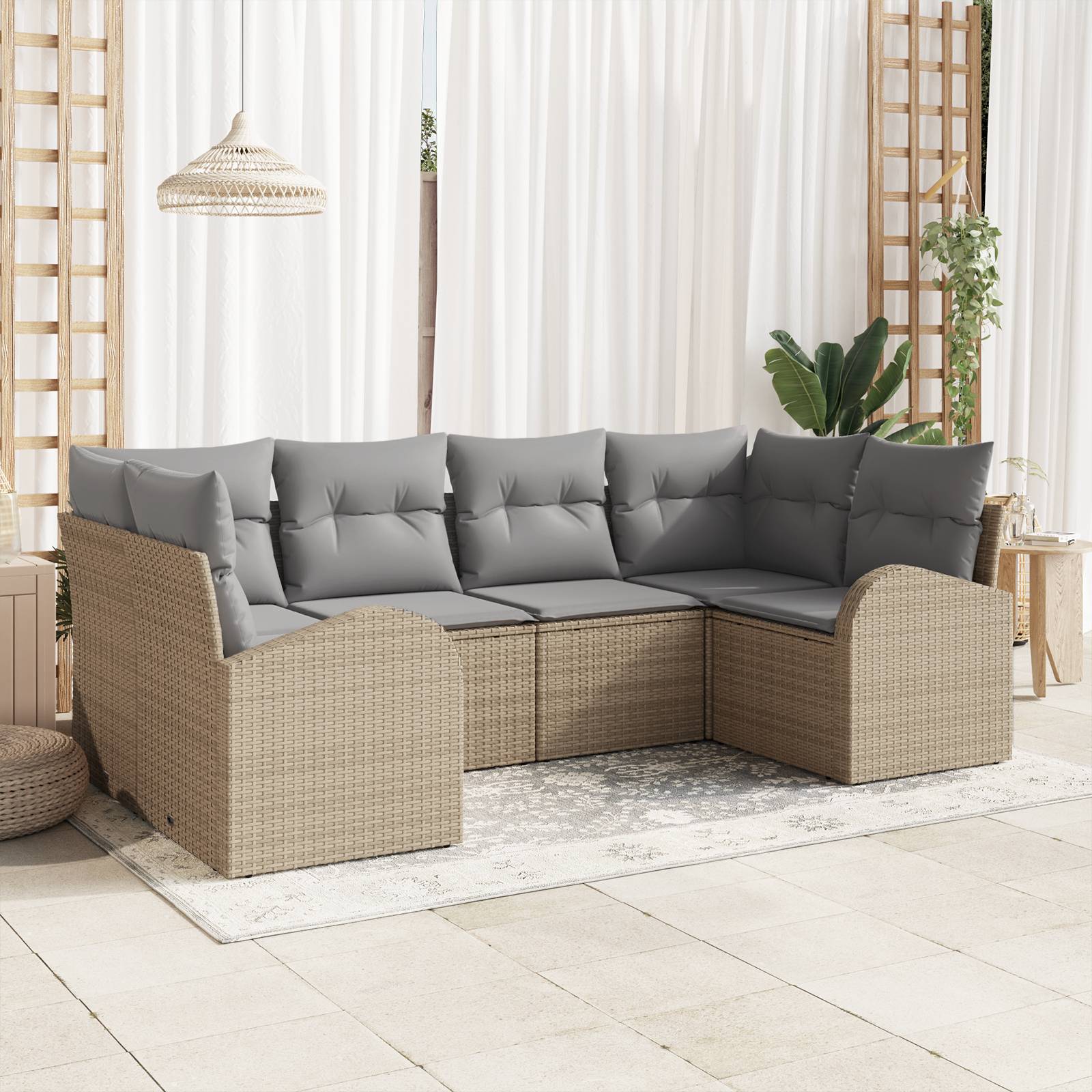 vidaXL 6-teiliges Garten-Sofa-Set mit Kissen Beige Poly Rattan
