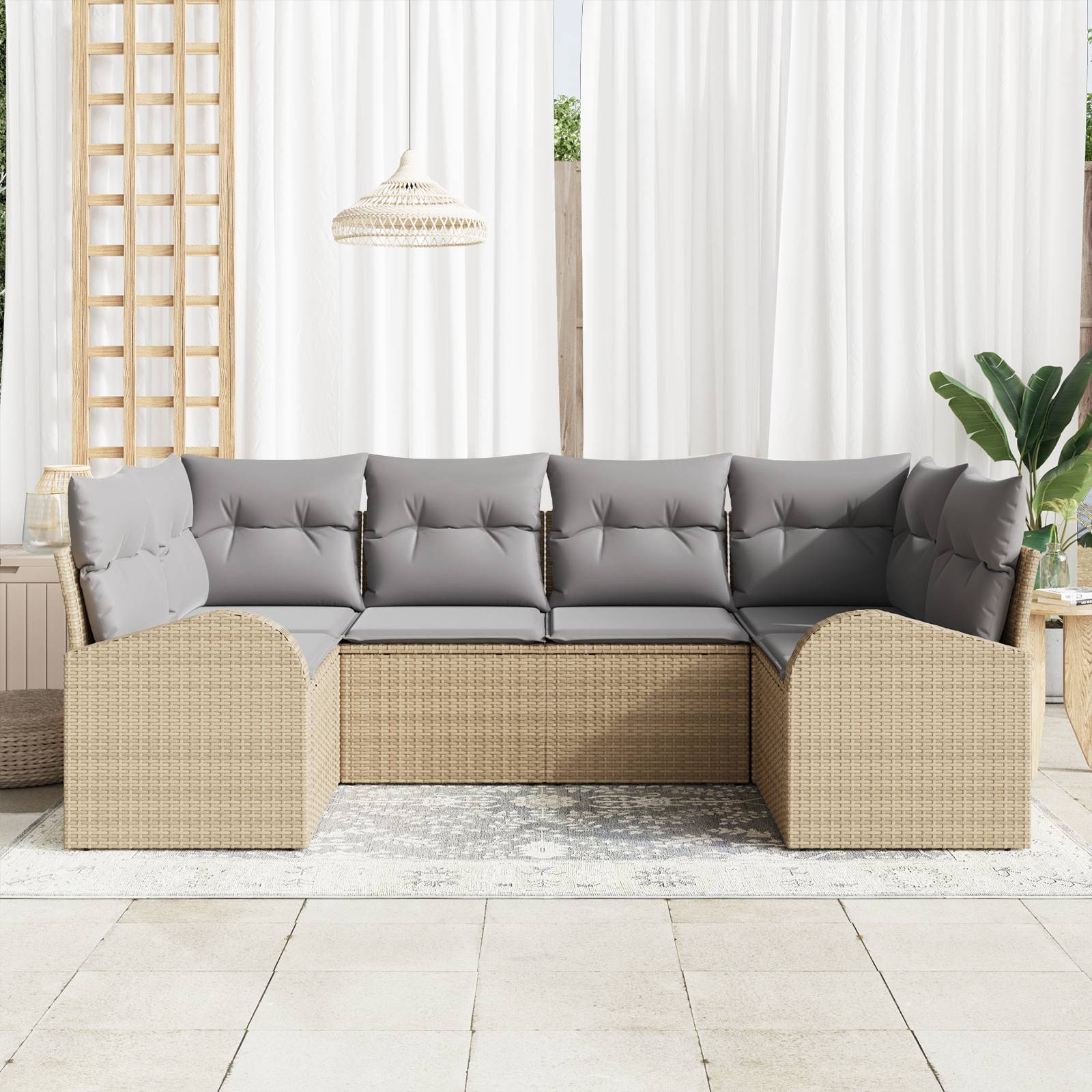 vidaXL 6-teiliges Garten-Sofa-Set mit Kissen Beige Poly Rattan