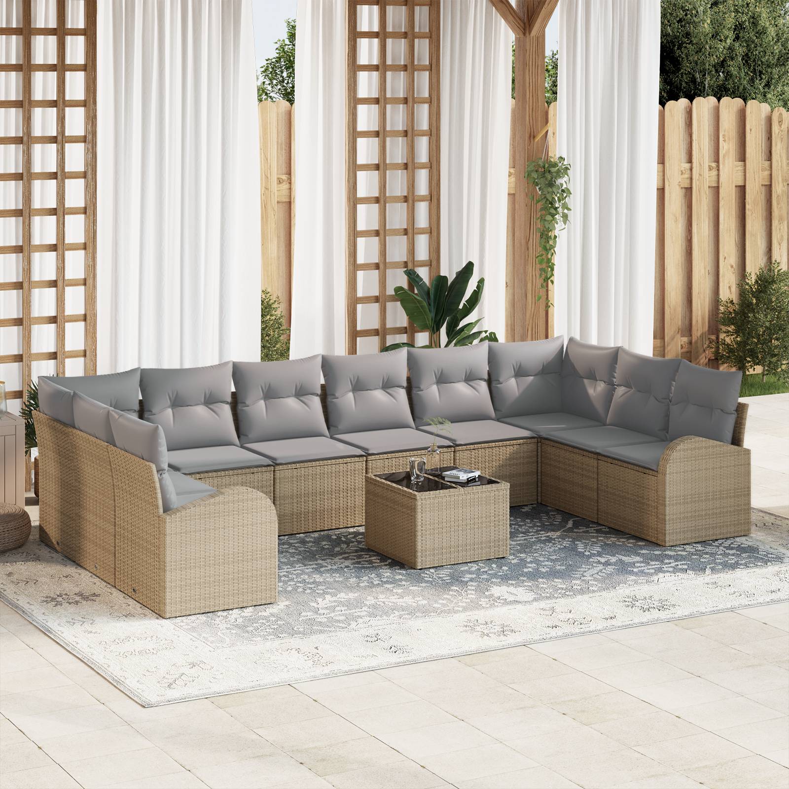 vidaXL 11-teiliges Gartensofa Set mit Kissen Schwarzes Poly Rattan