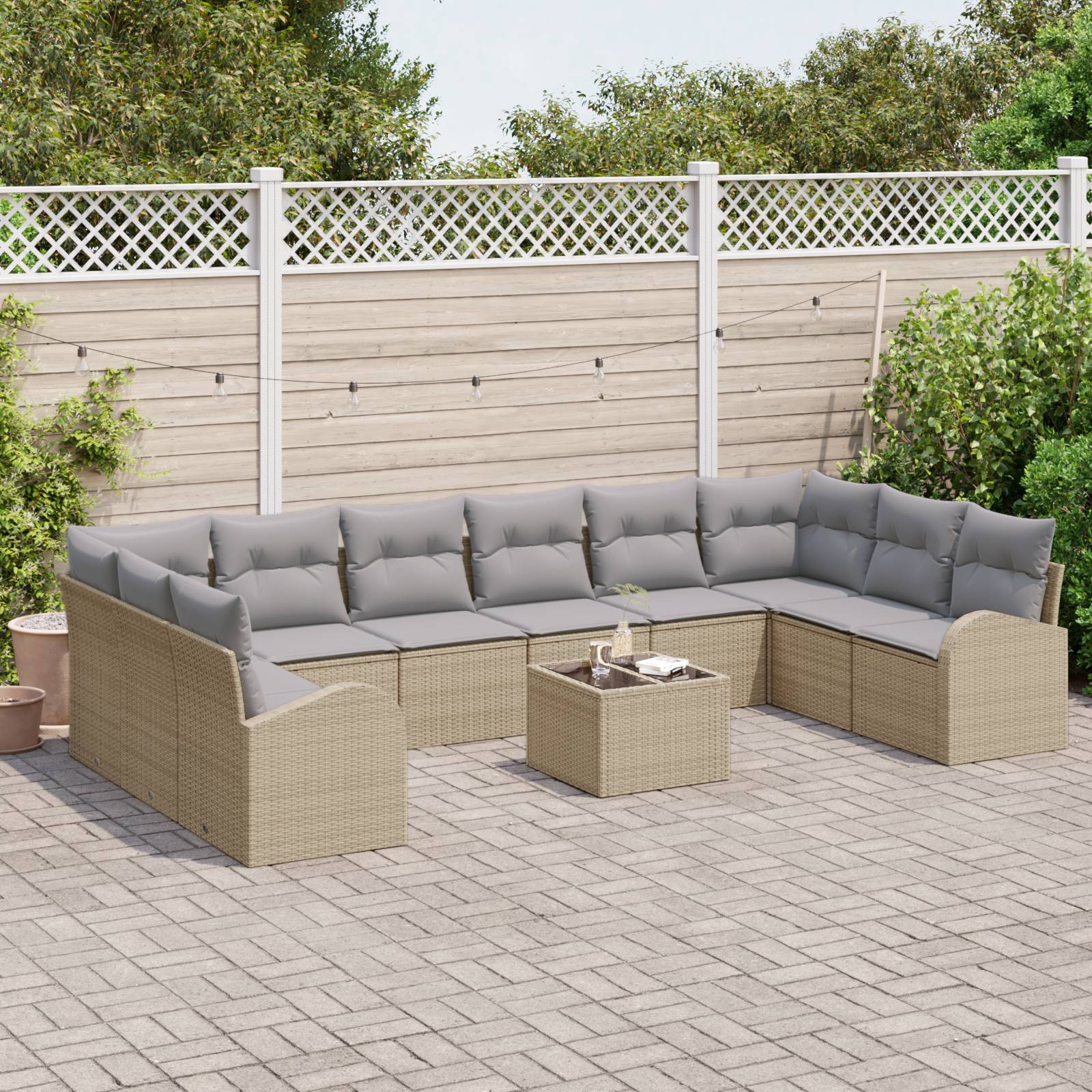 vidaXL 11-teiliges Gartensofa Set mit Kissen Schwarzes Poly Rattan